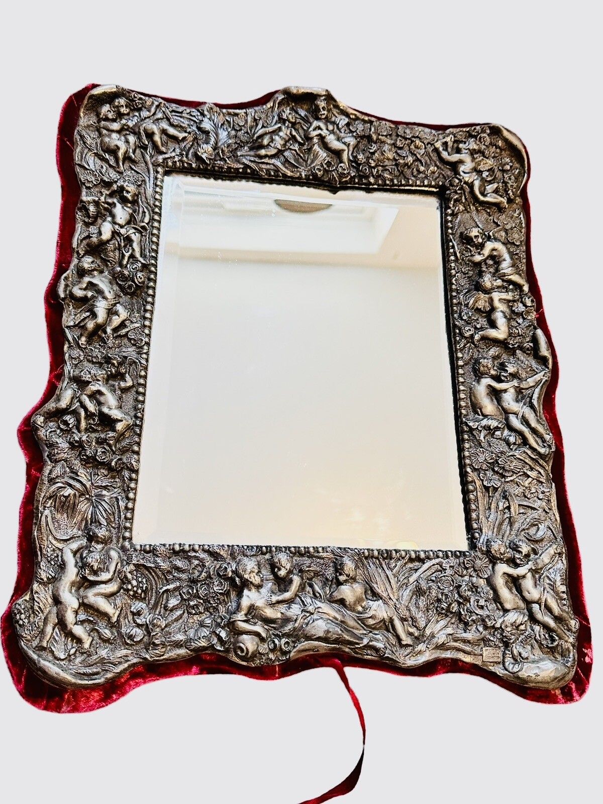 Cherub Mirror, English, Sterling Silver Coated 20th Century, Circa 1950 40x32cm photo furniture