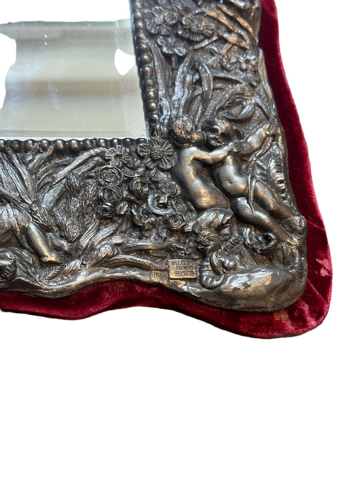 Cherub Mirror, English, Sterling Silver Coated 20th Century, Circa 1950 40x32cm photo buy