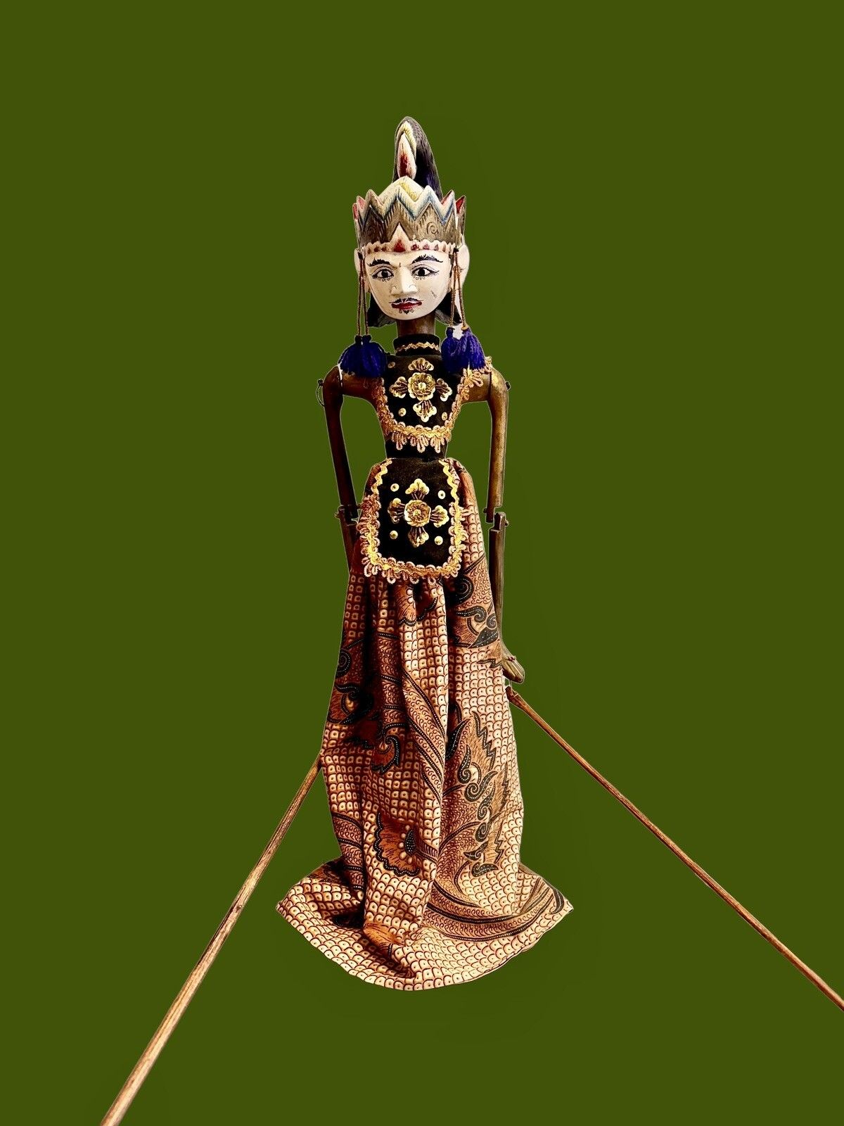 Old Eastern Burmese Mationette Puppet Wooden Hand Painted & Carved 67cm High