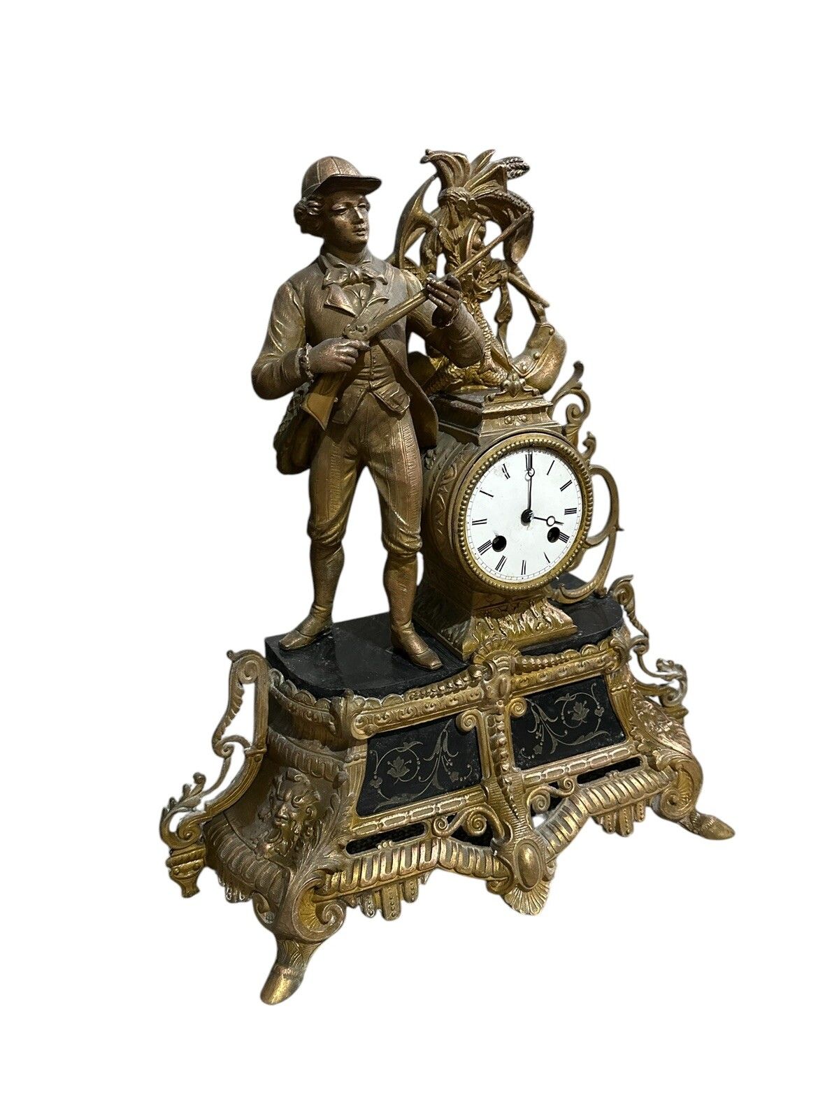F Marti French Figural Bell Chime Mantle Clock Country House photo furniture