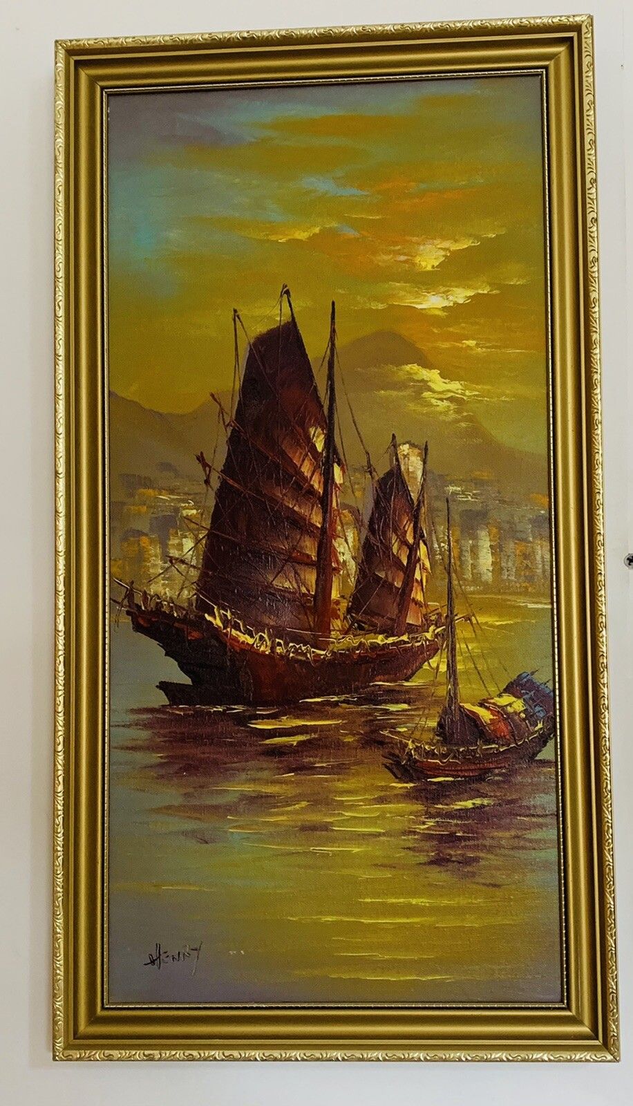 Fabulous Mid Century Framed Oil On Canvas Signed By Artist Nautical Maritime