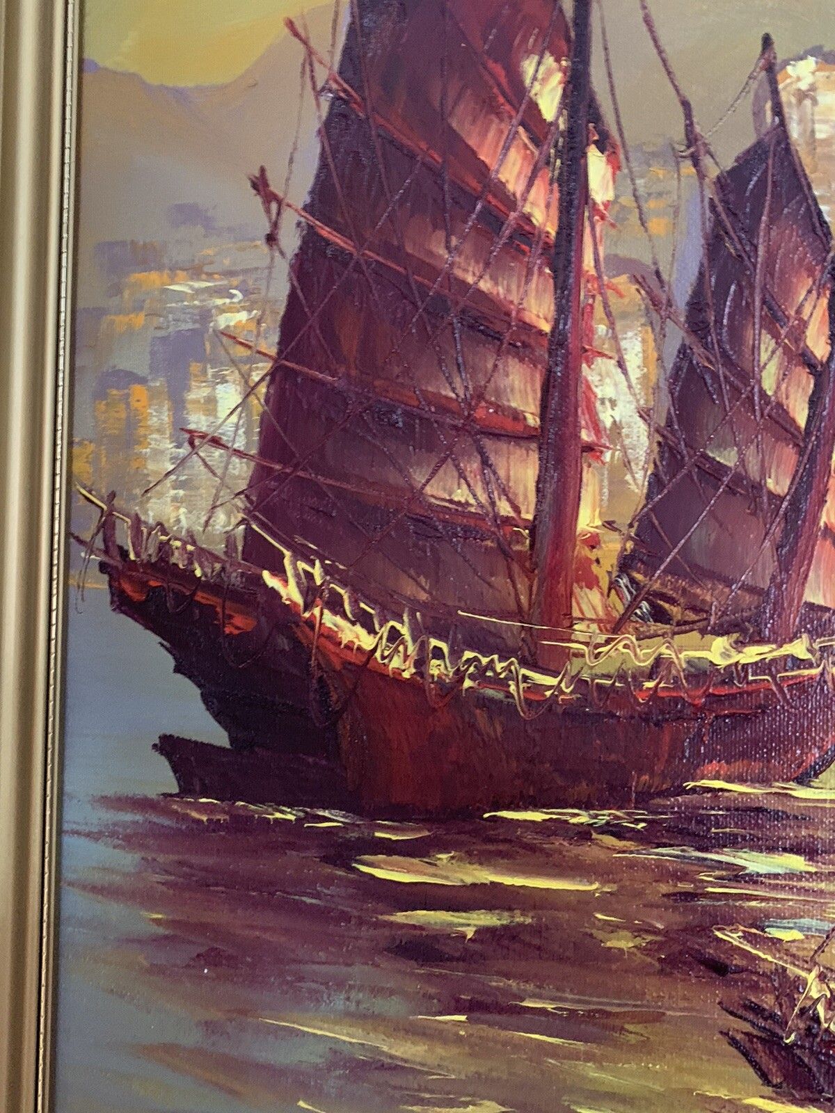 Fabulous Mid Century Framed Oil On Canvas Signed By Artist Nautical Maritime photo Art