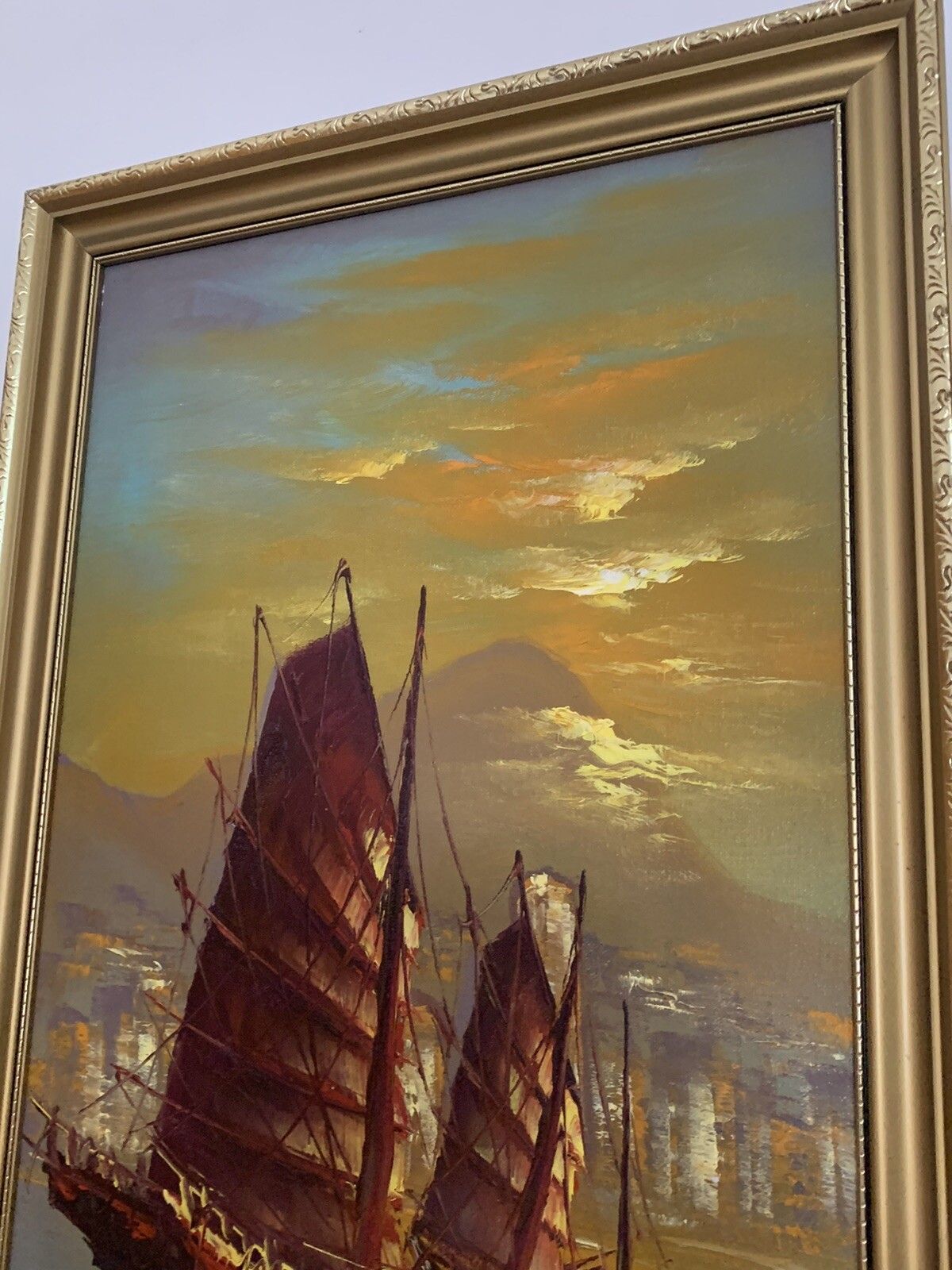 Fabulous Mid Century Framed Oil On Canvas Signed By Artist Nautical Maritime photo vinterior