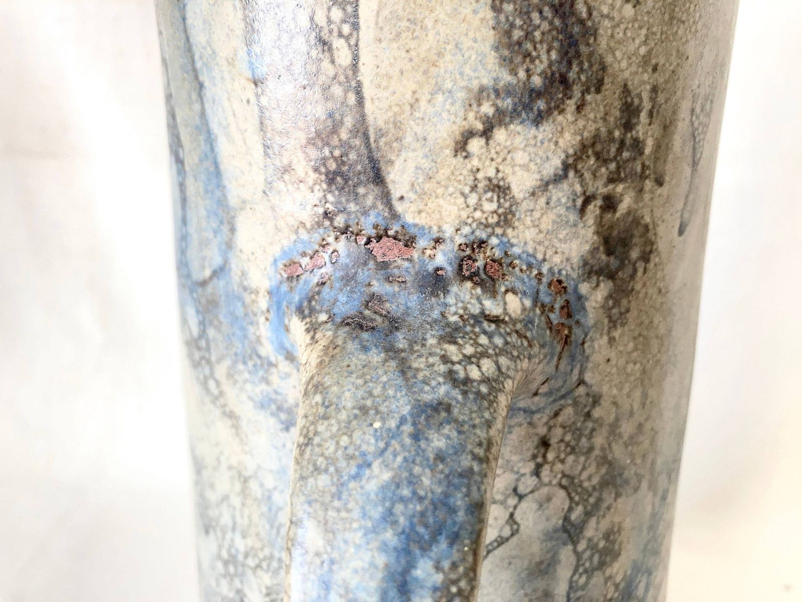 Large Ceramic Decorative Pitcher. Blue Stoneware Flower Vase. Garden Decoration Jar. Countryside Farmhouse Style Pottery Jug. photo furniture