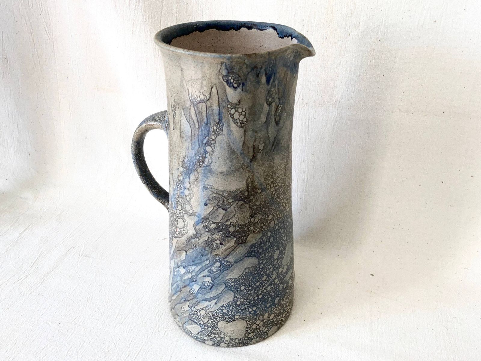 Large Ceramic Decorative Pitcher. Blue Stoneware Flower Vase. Garden Decoration Jar. Countryside Farmhouse Style Pottery Jug. photo vinterior