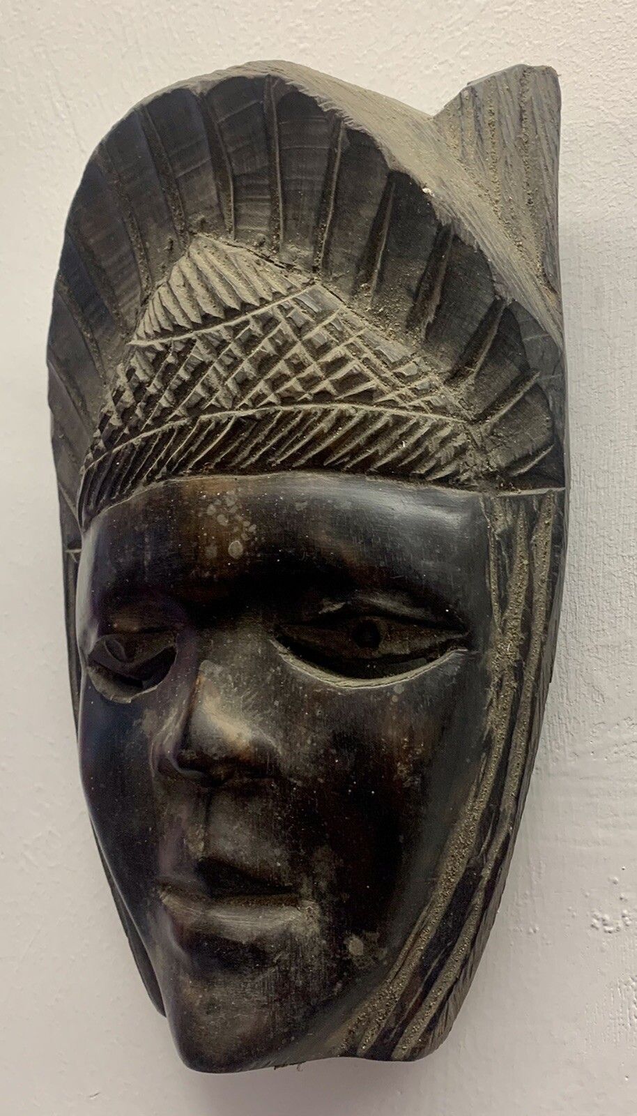 Antique Tribal African Wooden Bust Haitian Carved Hardwood Mask photo for sale