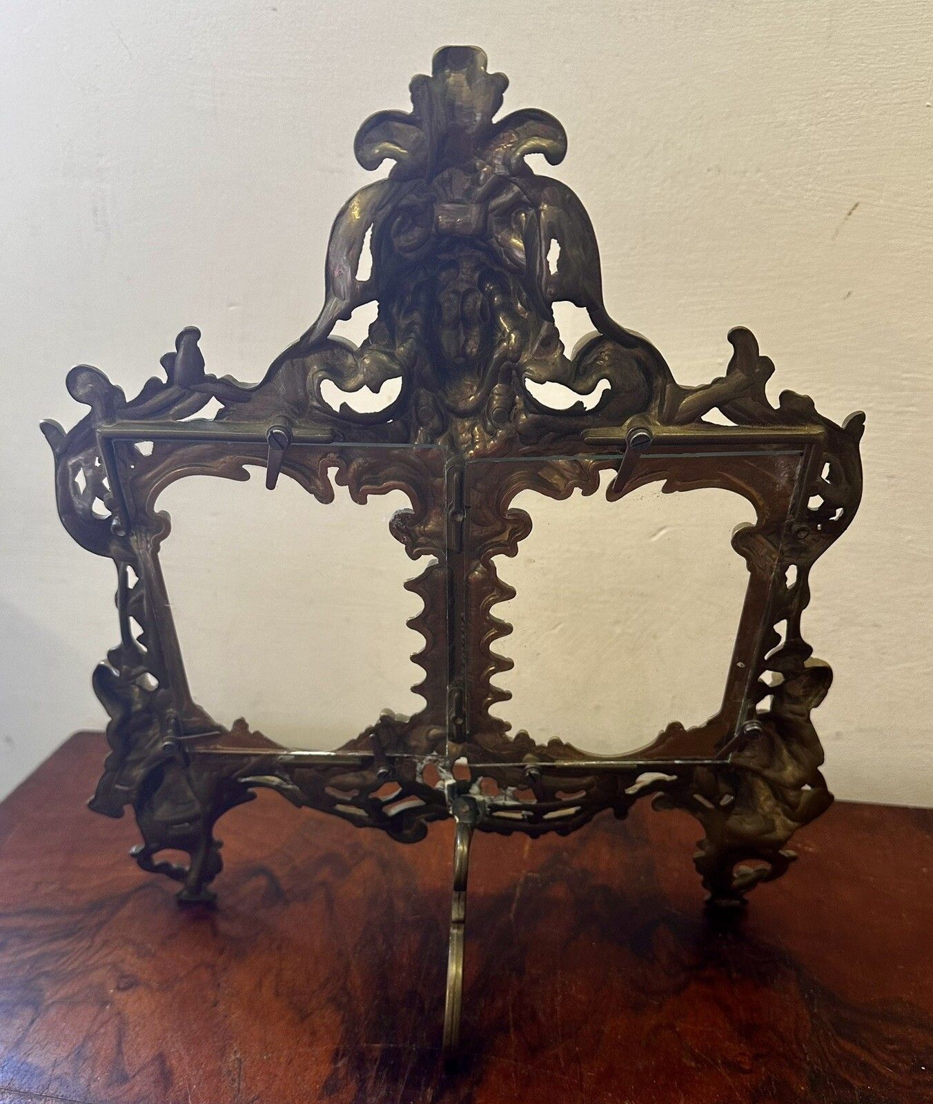 Superb Brass Cherub Putti Medusa Twin Rococo Easel Glazed Photo Frame photo Home Decor