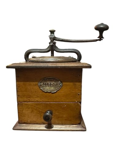 Allez Fred Antique Brass/Wood Hand Crank French Rustic Coffee Grinder/Mill photo furniture