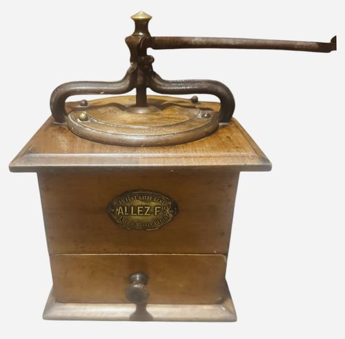 photo furniture Allez Fred Antique Brass/Wood Hand Crank French Rustic Coffee Grinder/Mill
