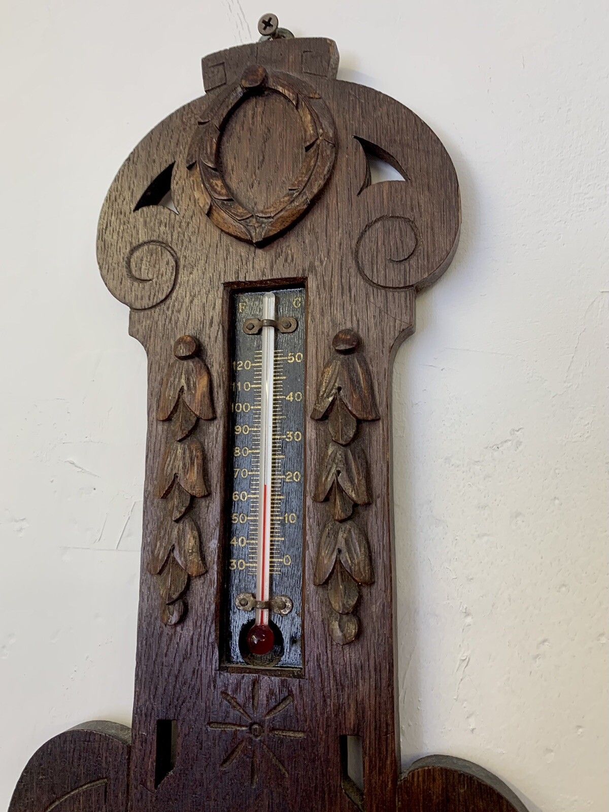 Gorgeous Antique Carved Oak Wall Barometer Victorian photo for sale