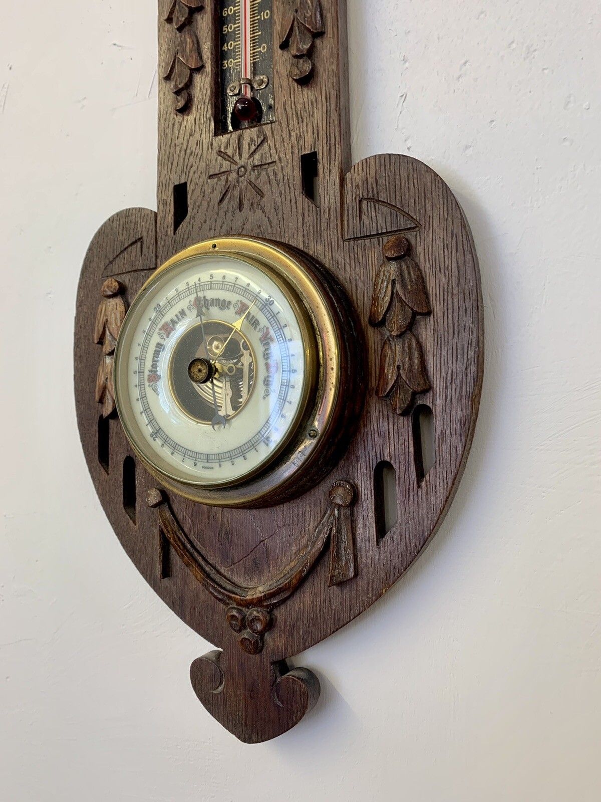 Gorgeous Antique Carved Oak Wall Barometer Victorian photo Home Decor