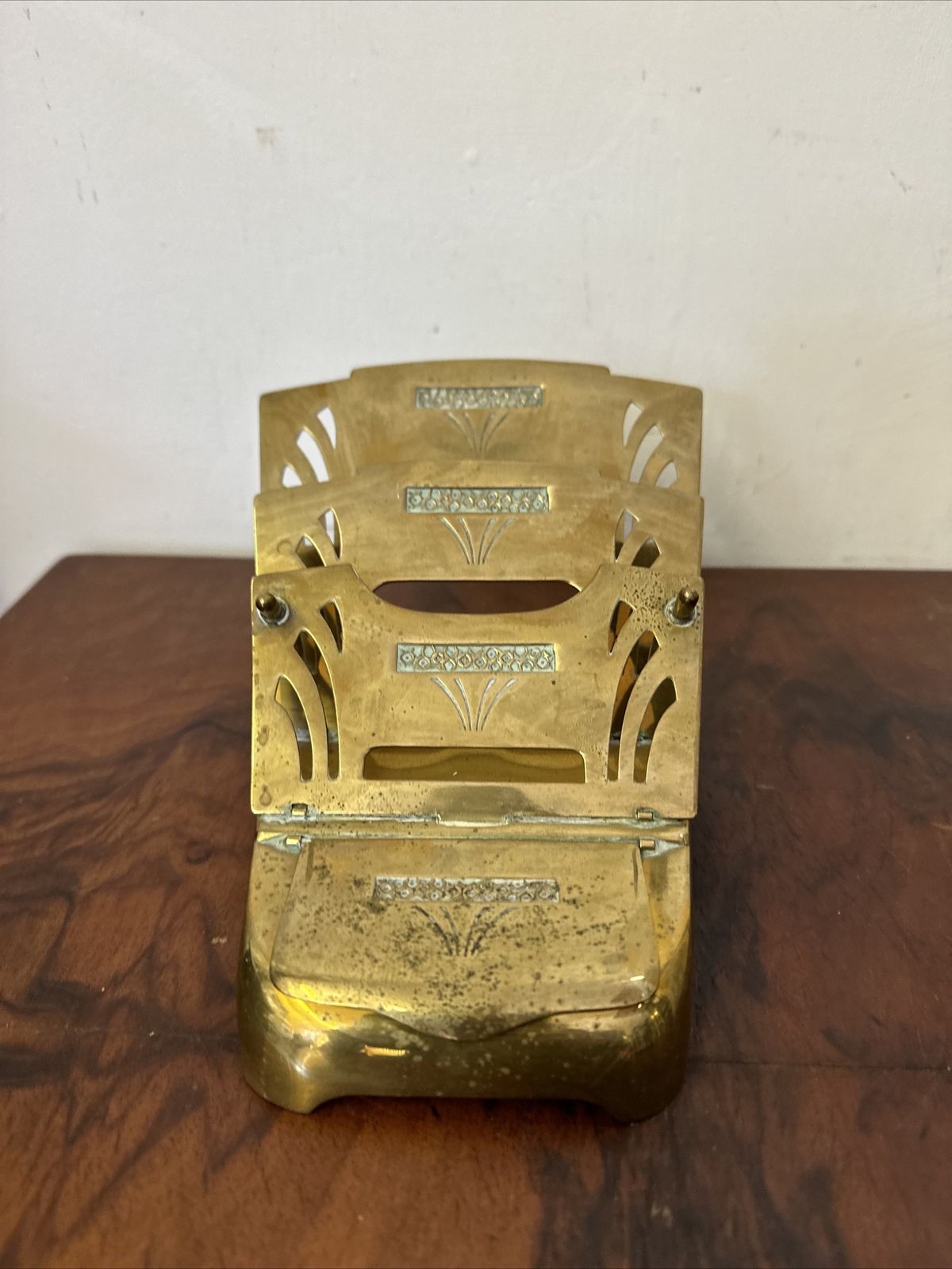 Art Deco Brass Desk Letter Rack Ink Well Desk Prop photo furniture