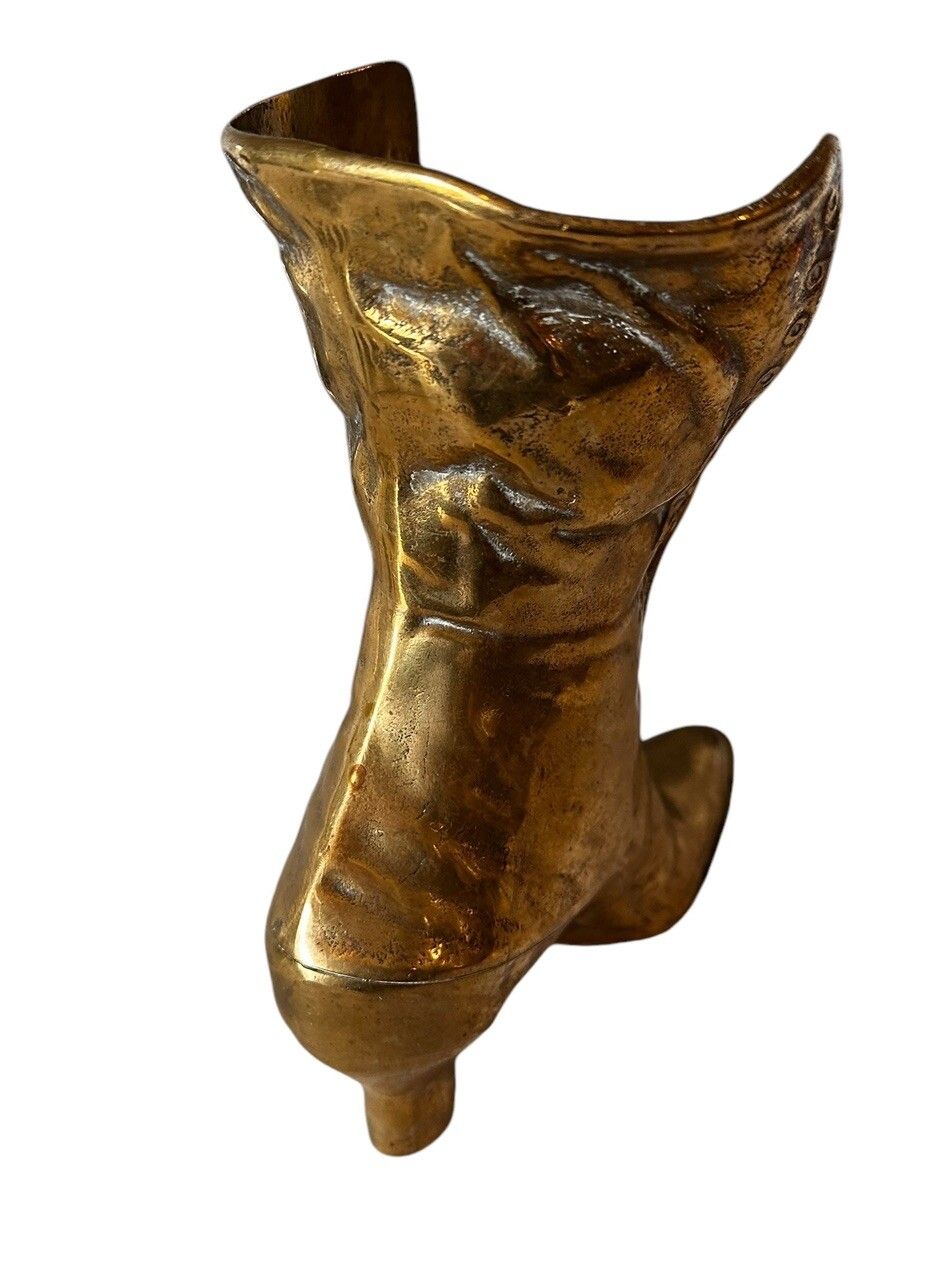 Large Heavy Antique Brass Victorian Ladies Boot Vase Superb 24cm photo 60.0