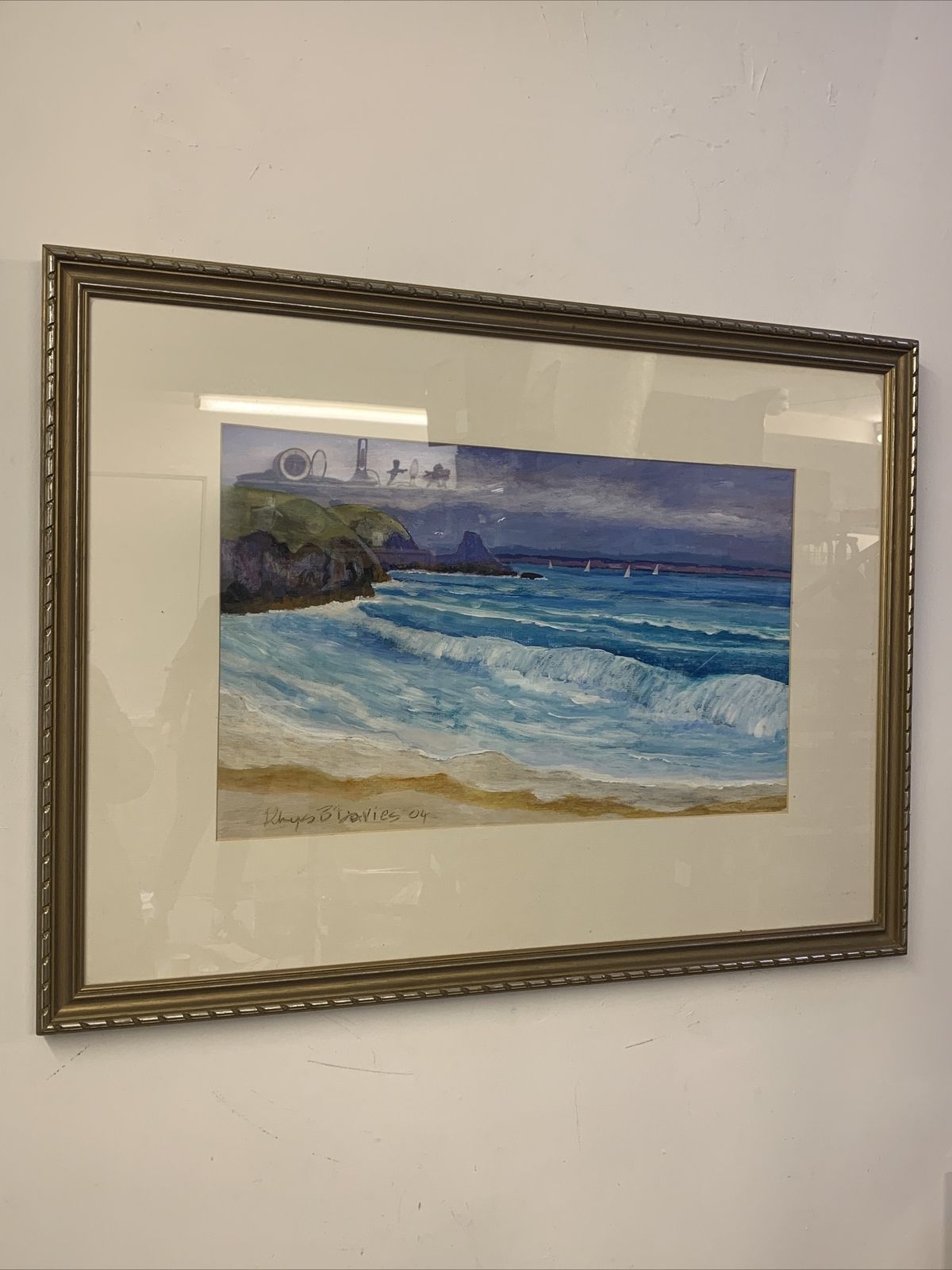 Original Signed Painting Seascape Seaside Scene Pembrokeshire Rhys B Davies photo furniture