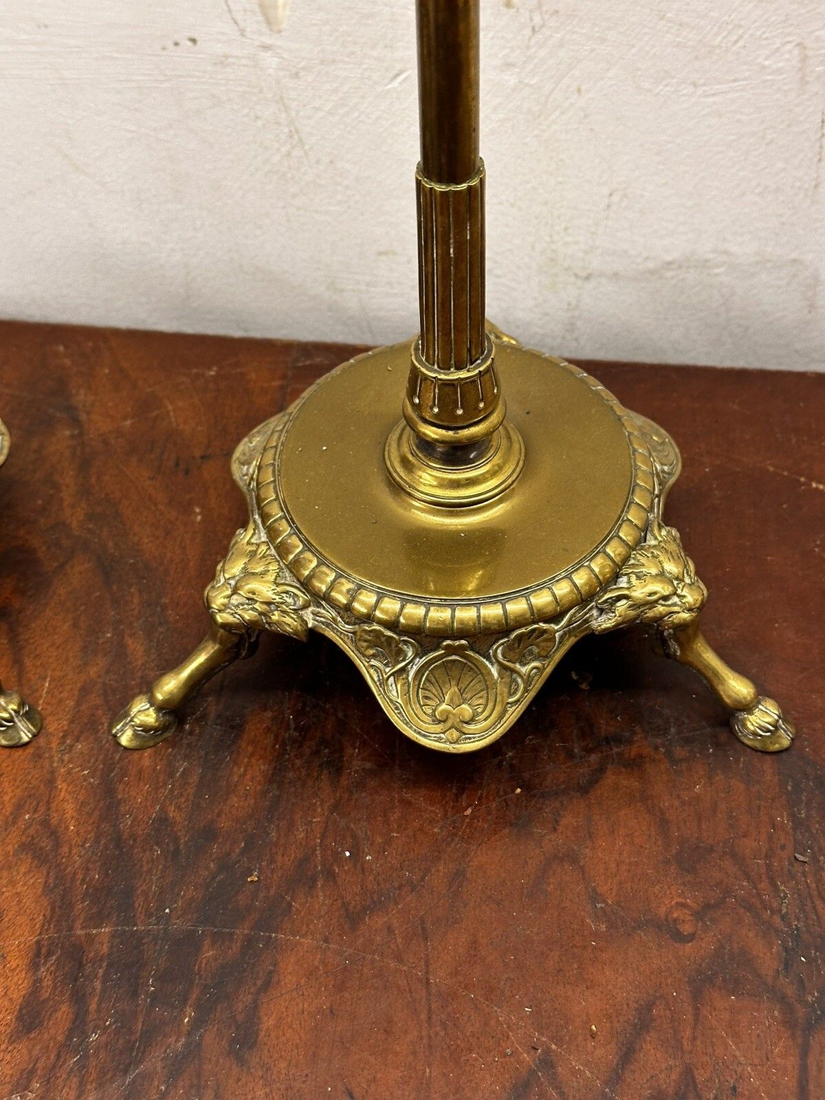 19th C Victorian Pillar Brass Candles Outstanding  With Crystal Drops photo for sale