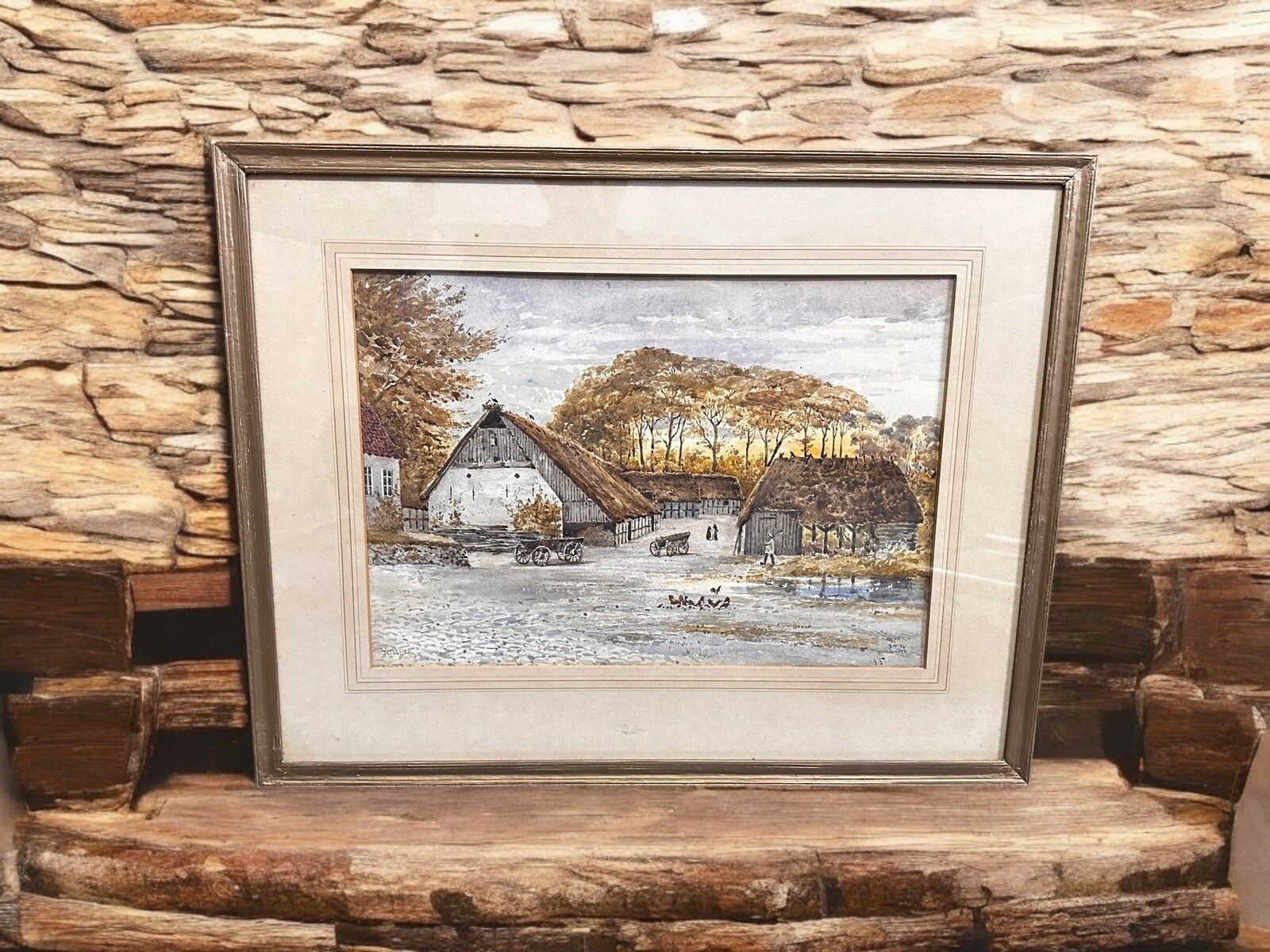 19th Century Framed English School Watercolour Of A Working Farm  Signed 55 X 43