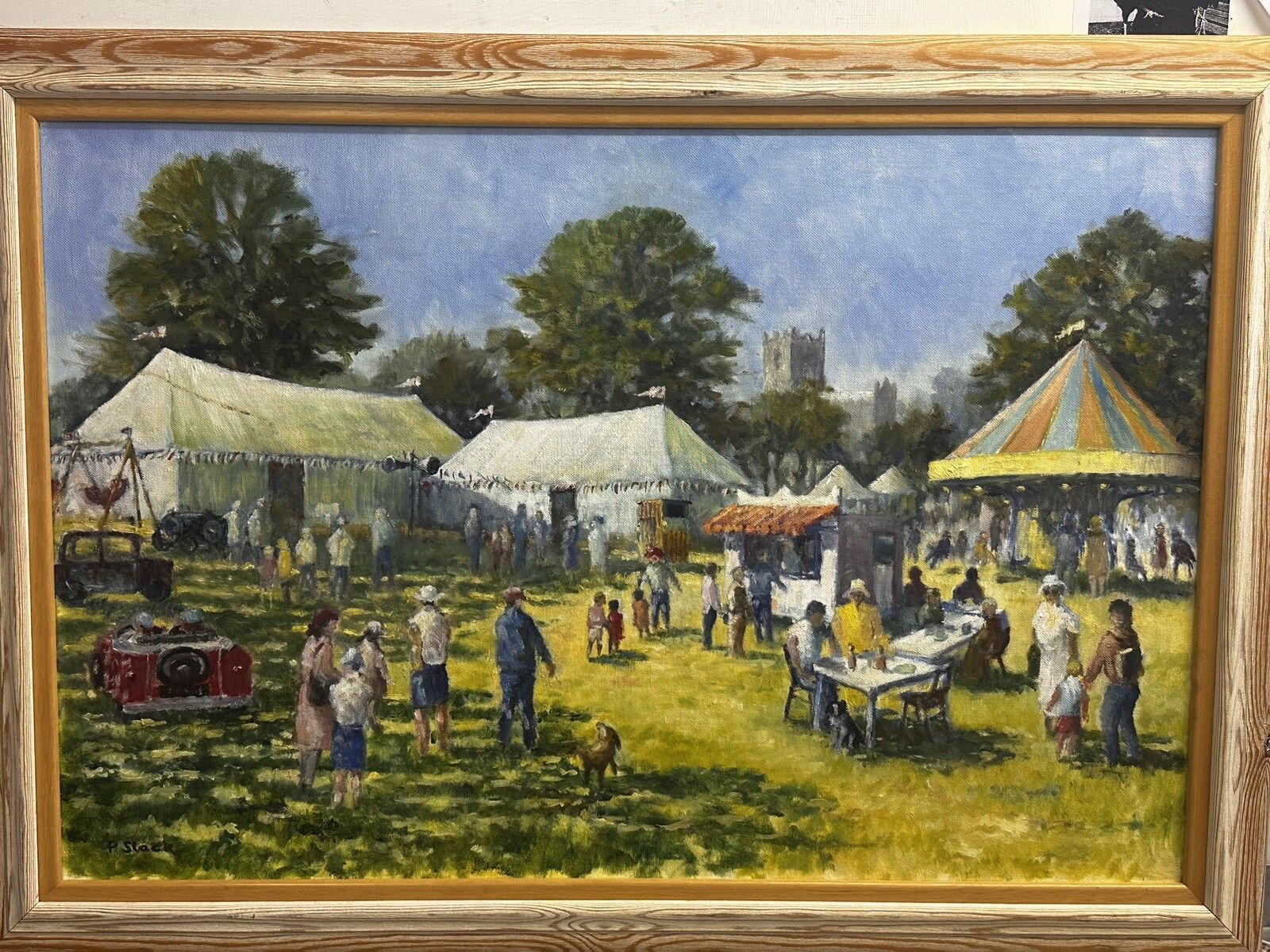 Large Vintage Oil Depicting A English Summer Festivals  Signed 87 X 62 Cm photo vinterior
