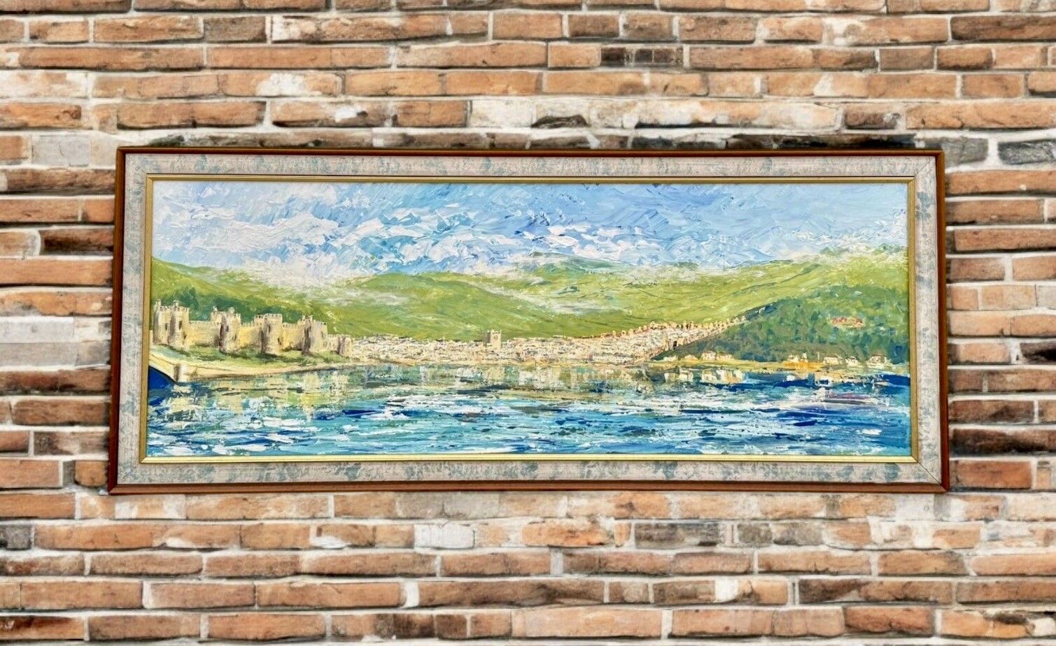 Peter Moore Listed Artist Oil Conwy Castle Coastal Landscape Huge 52.25” X 22”