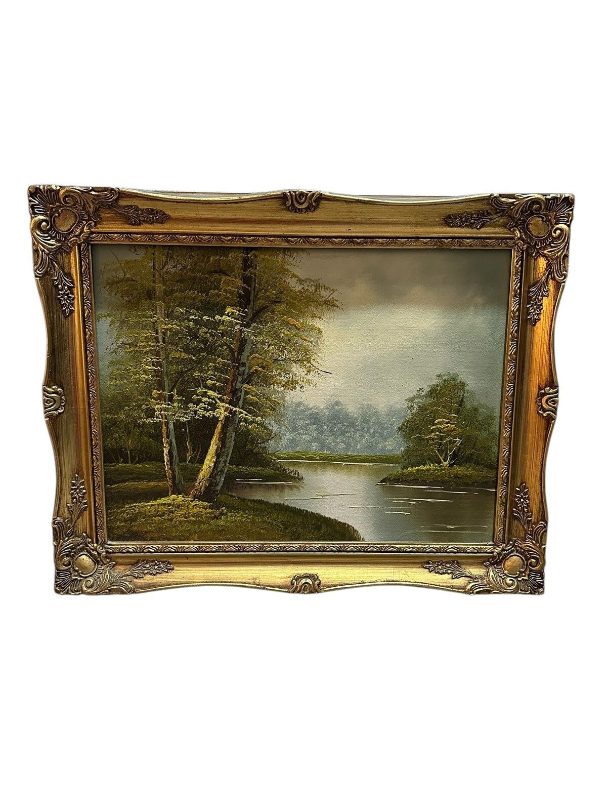 Mid Century Signed Oil Painting Landscape River Scene 50cm By 40cm photo furniture