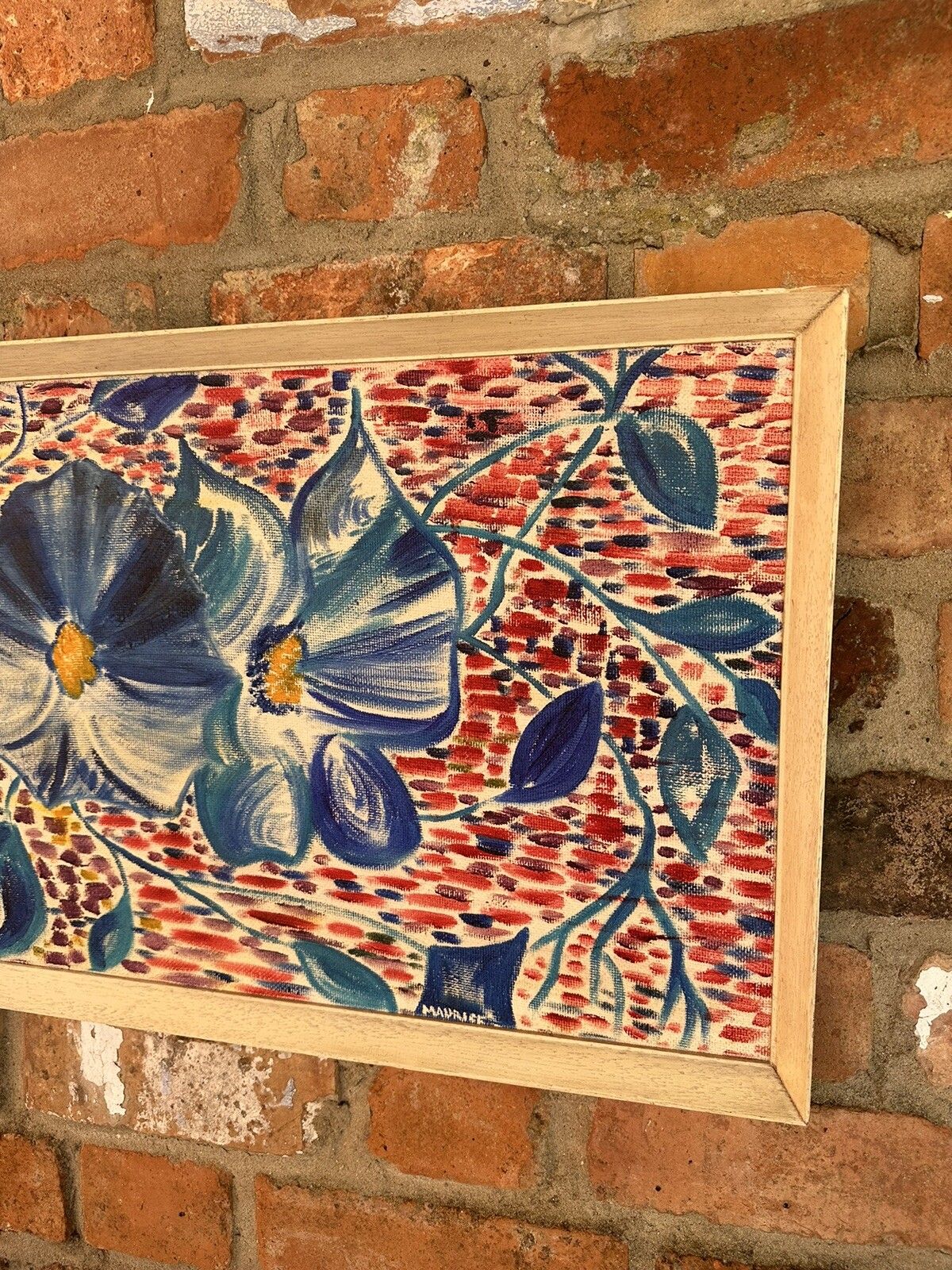 Mid Century 1970’s Painting “ Flowers On The Wall” Signed By Artist photo for sale