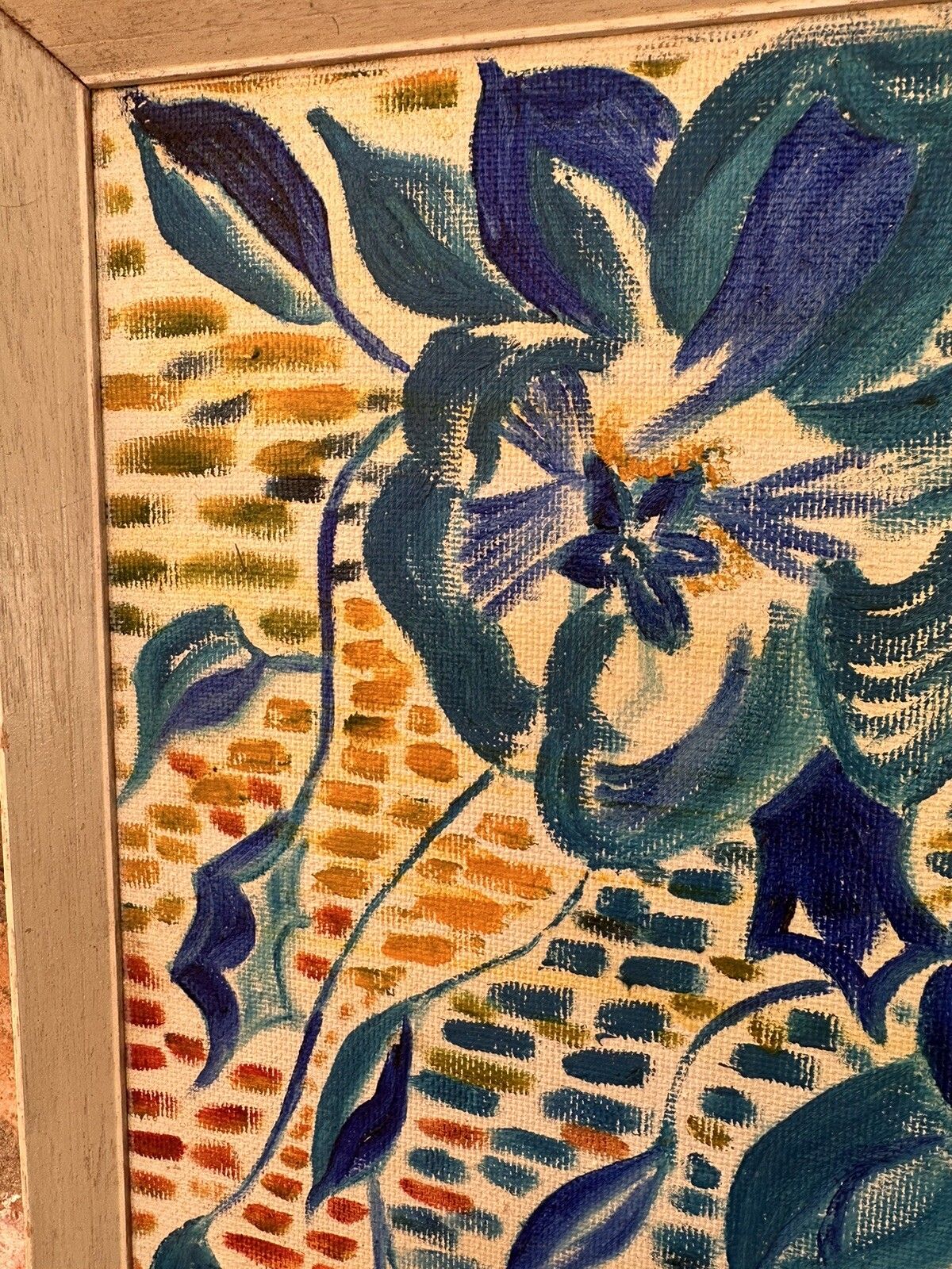 Mid Century 1970’s Painting “ Flowers On The Wall” Signed By Artist photo 85.0