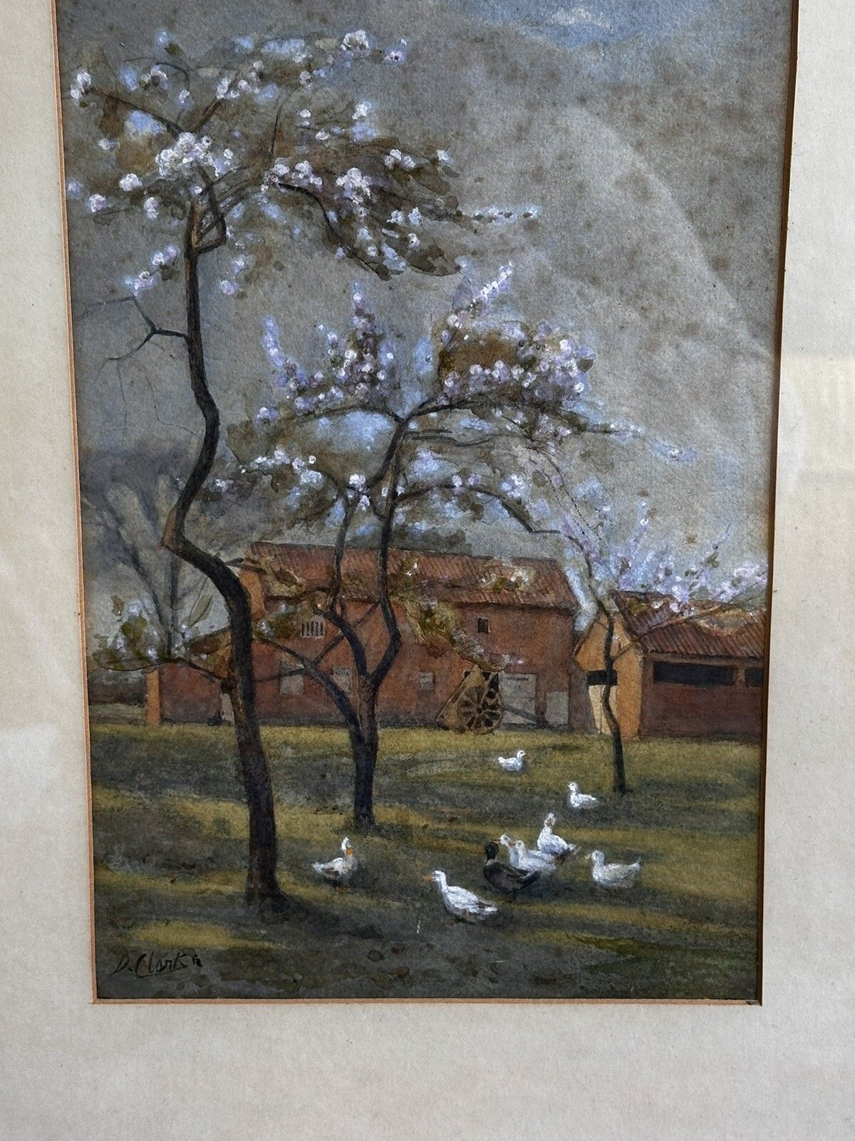 19th Century Painting Farm Duck Scene Signed By Artist Framed And Glazed photo for sale