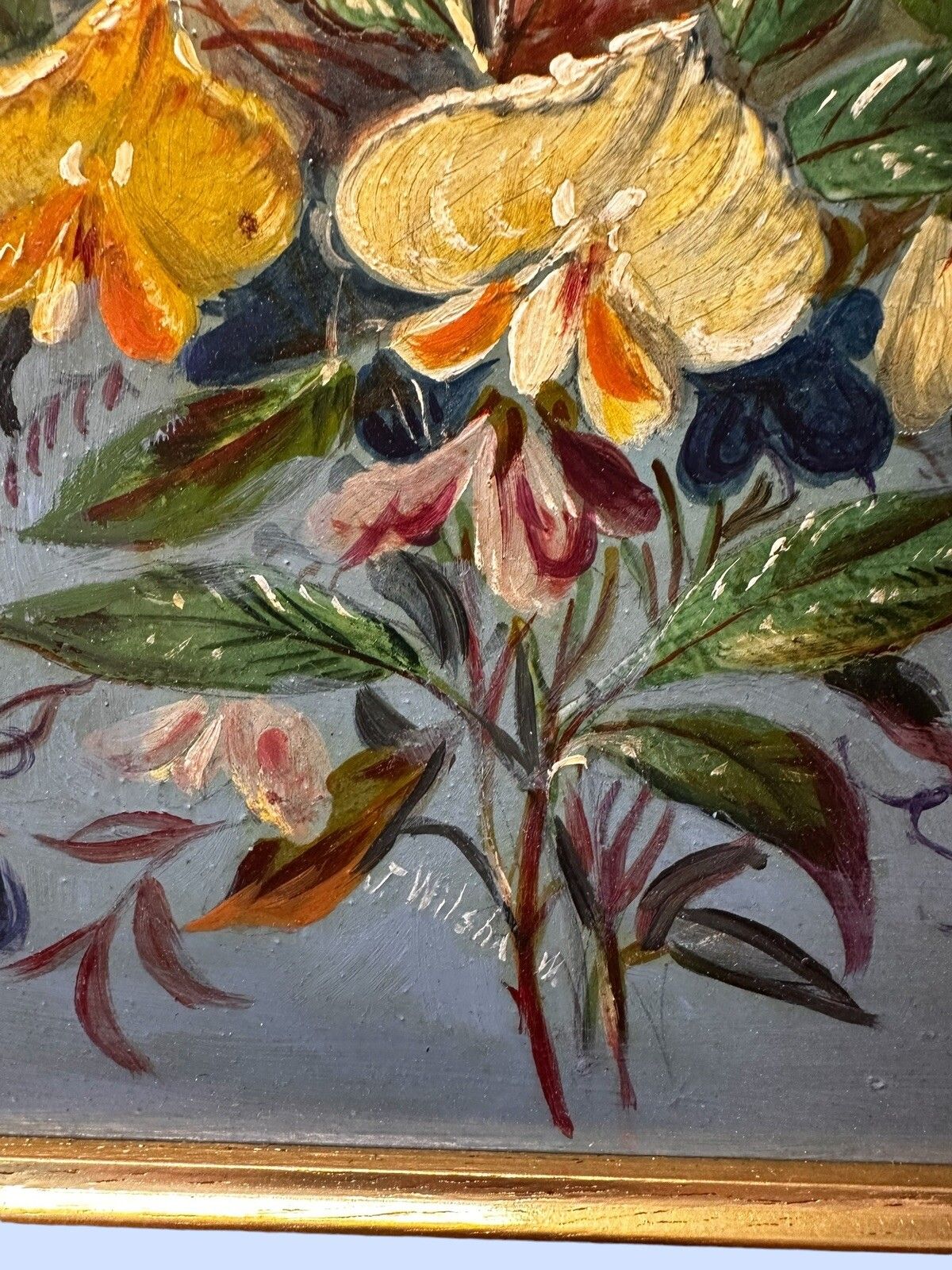 Super Mid Century Botanical Still Life Oil Painting Signed 42cm By 38cm photo vinterior