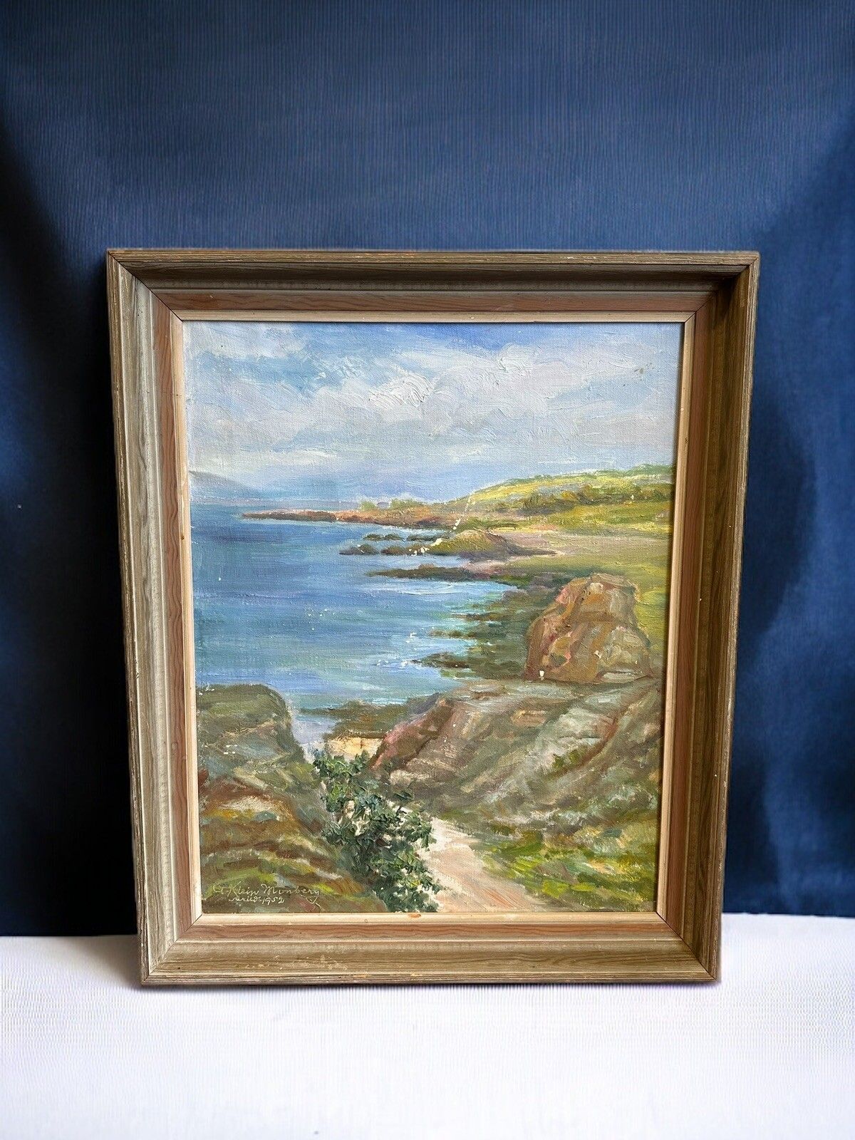 Mid Century 1952 Seascape Landscape Oil Painting  Anna Maria Klein Monberg