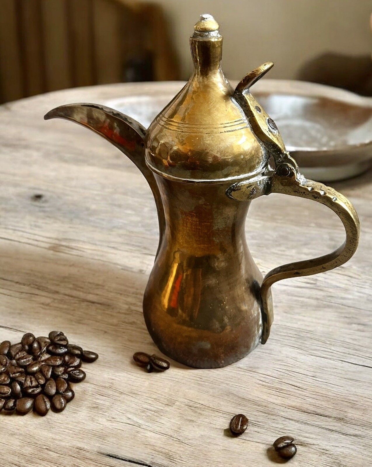 19th Century Antique Middle Eastern Dallah Arabic Brass Coffee Pot photo furniture