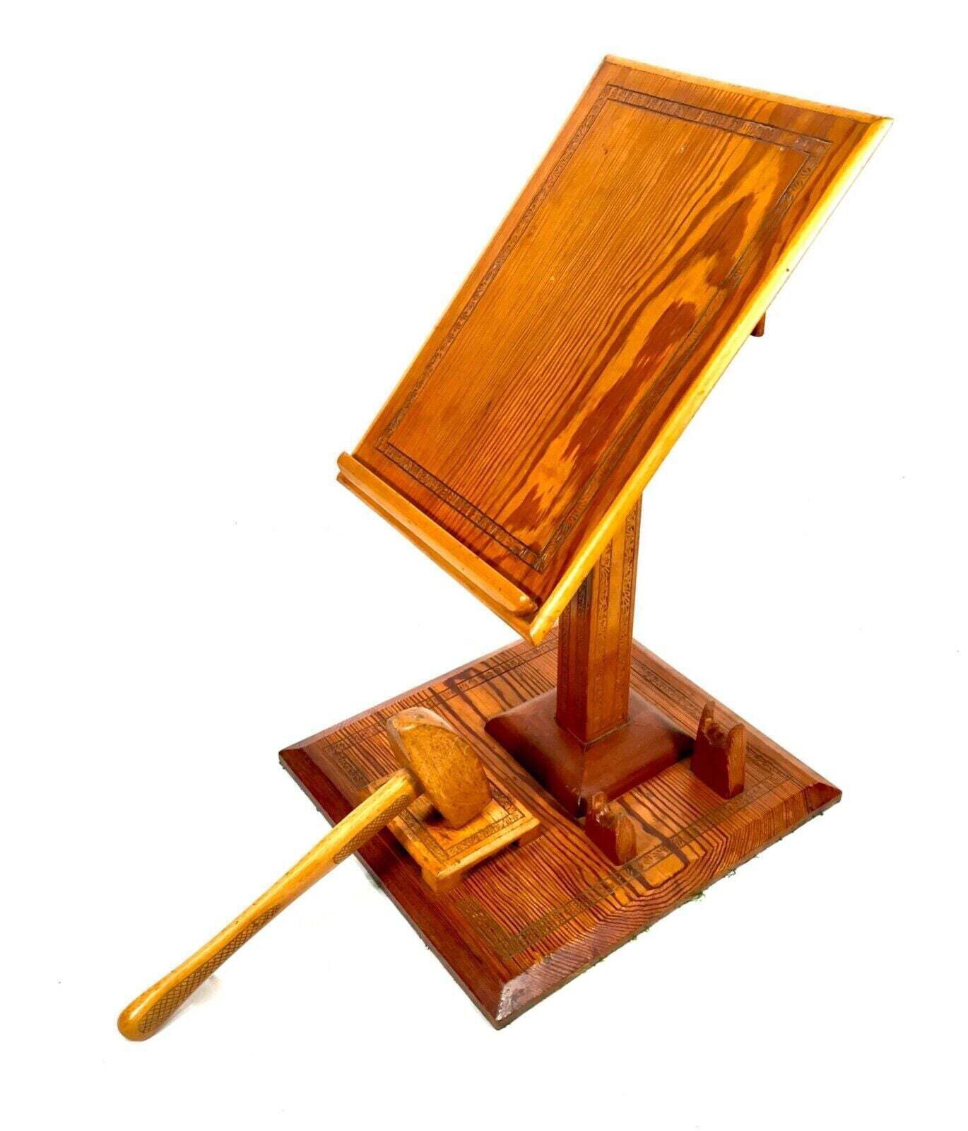 Antique Masonic Interest   20th Century Wooden Lectern & Gavel Block Book Stand photo vintage