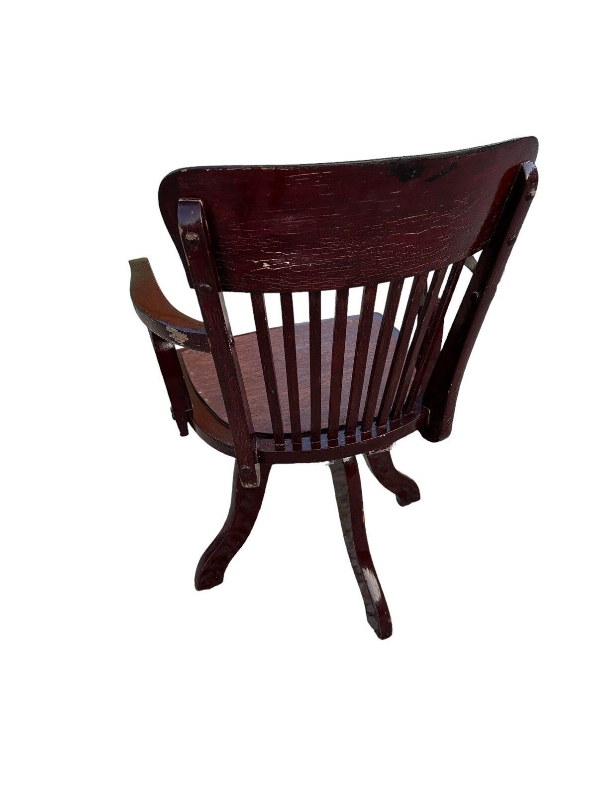 Antique Early 20th Century Oak Swivel Bankers Desk Chair photo for sale