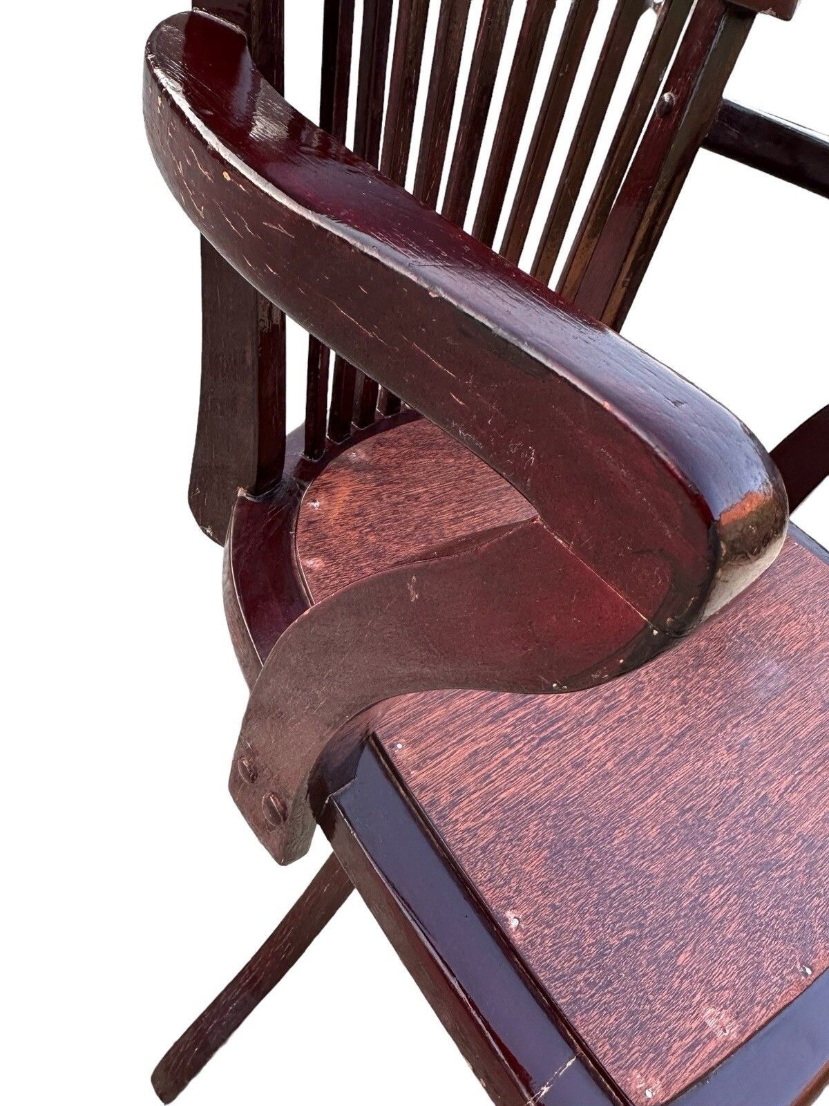 Antique Early 20th Century Oak Swivel Bankers Desk Chair photo 245.0
