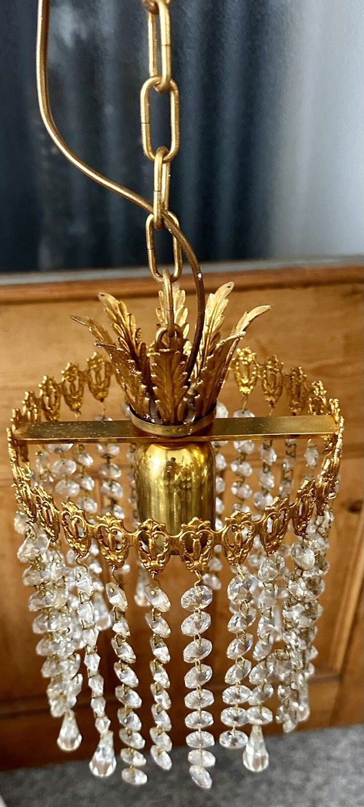 Mid Century Gold Plated And Crytstal Chandelier With Wires And Rose photo furniture