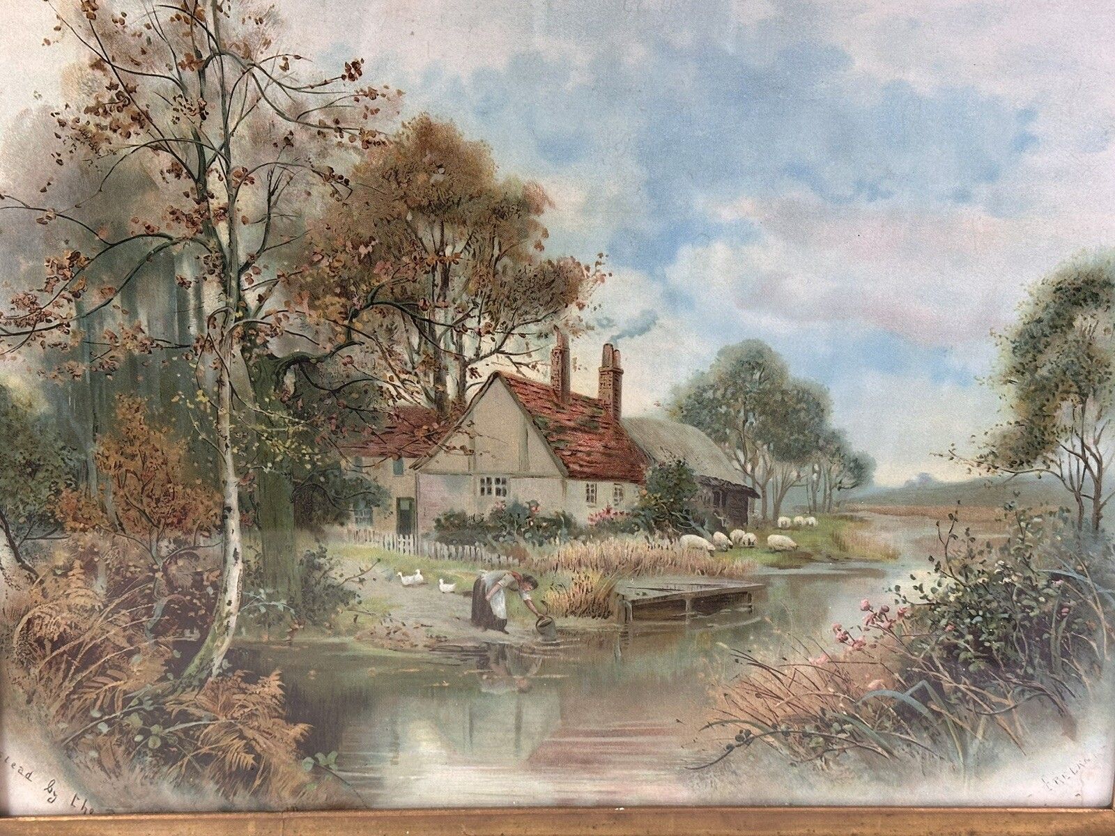 Exquisite Early C20th English Rural Cottage By A Pond 50cm By 40cm photo vinterior
