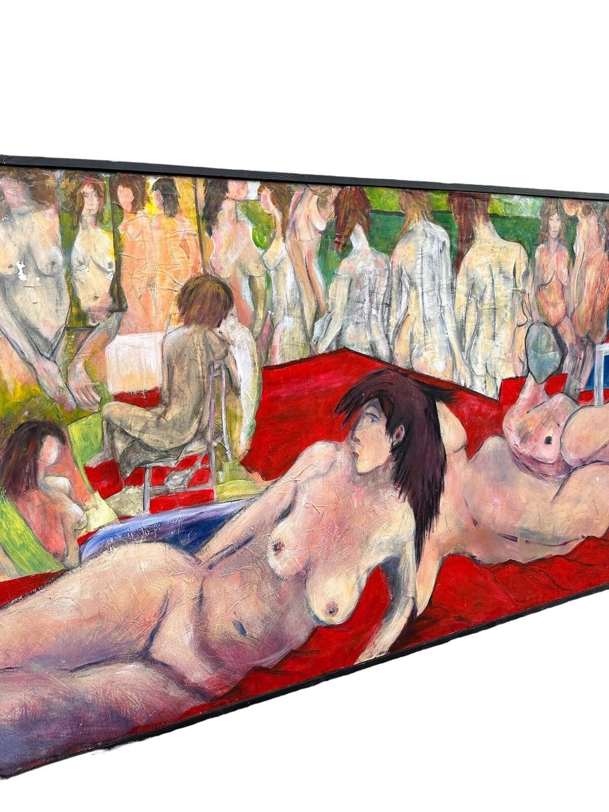 Vintage Signed Oil Painting Nude Erotica Huge 98” By 50” photo furniture