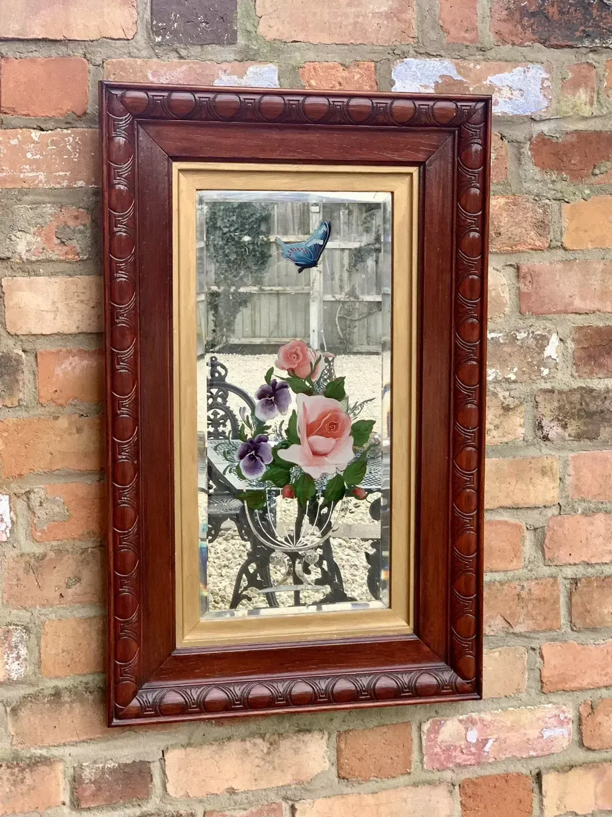 Outstanding Victorian 19th Century Hand Painted Wall Mirror Bevelled Glass ￼