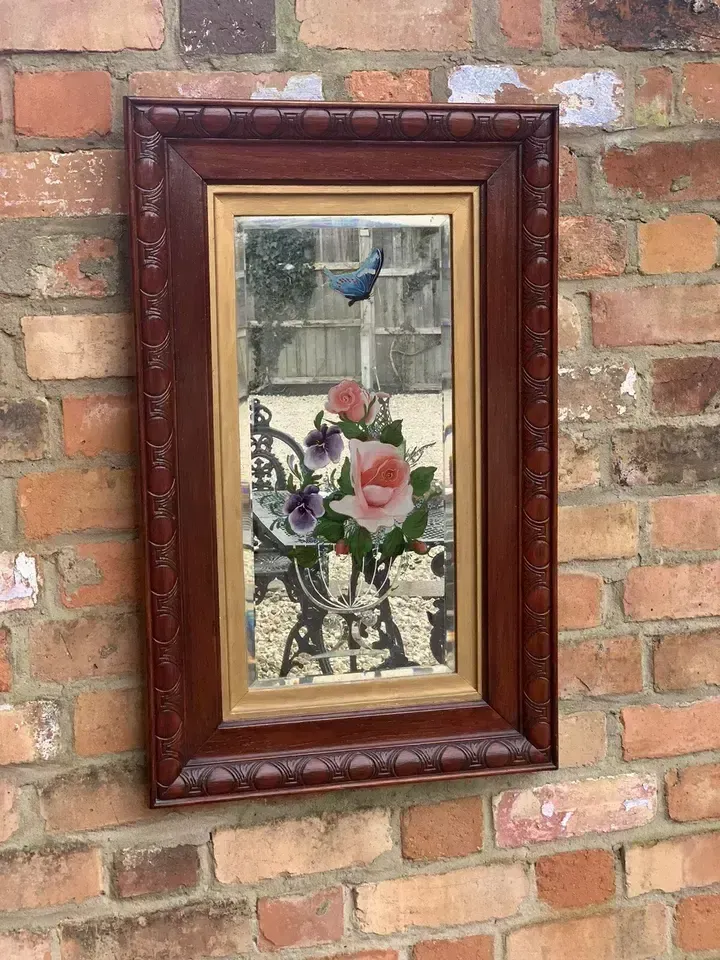 Outstanding Victorian 19th Century Hand Painted Wall Mirror Bevelled Glass ￼ photo furniture