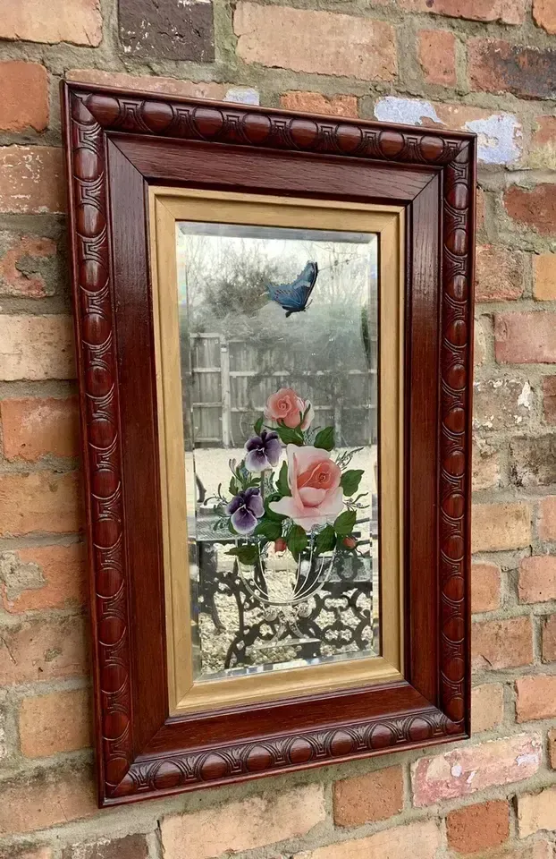 Outstanding Victorian 19th Century Hand Painted Wall Mirror Bevelled Glass ￼ photo Home Decor