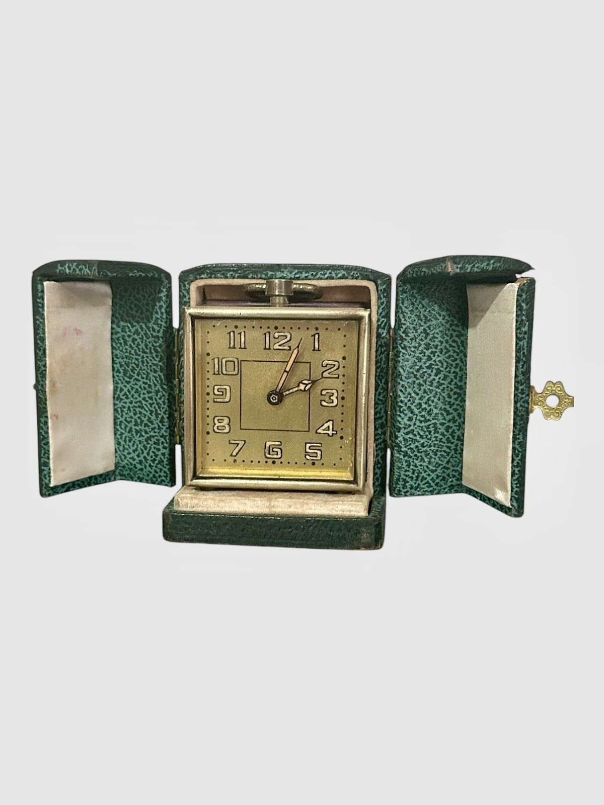 Art Deco French Enamelled Brass Mechanical Timepiece Clock Working