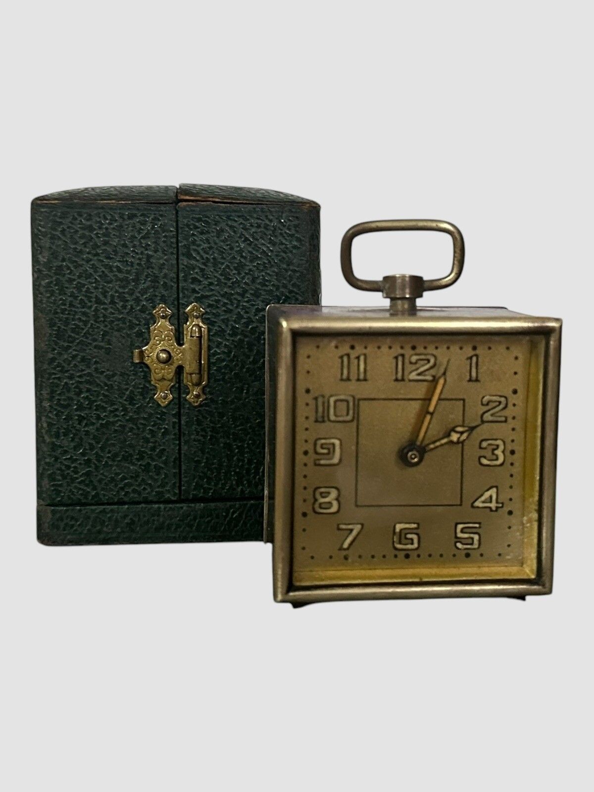Art Deco French Enamelled Brass Mechanical Timepiece Clock Working photo vintage