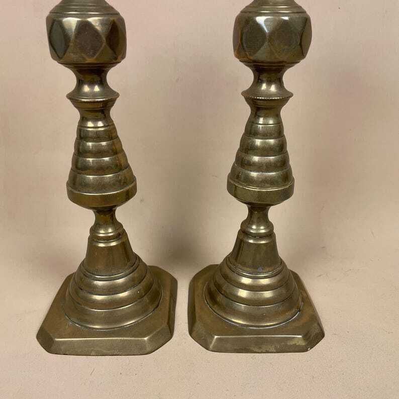 Antique Matching Pair Of 2 Gold Solid Brass Metal Candlestick Candle Stick Ornate Vintage Taper Dinner Candlesticks Set photo 55.0