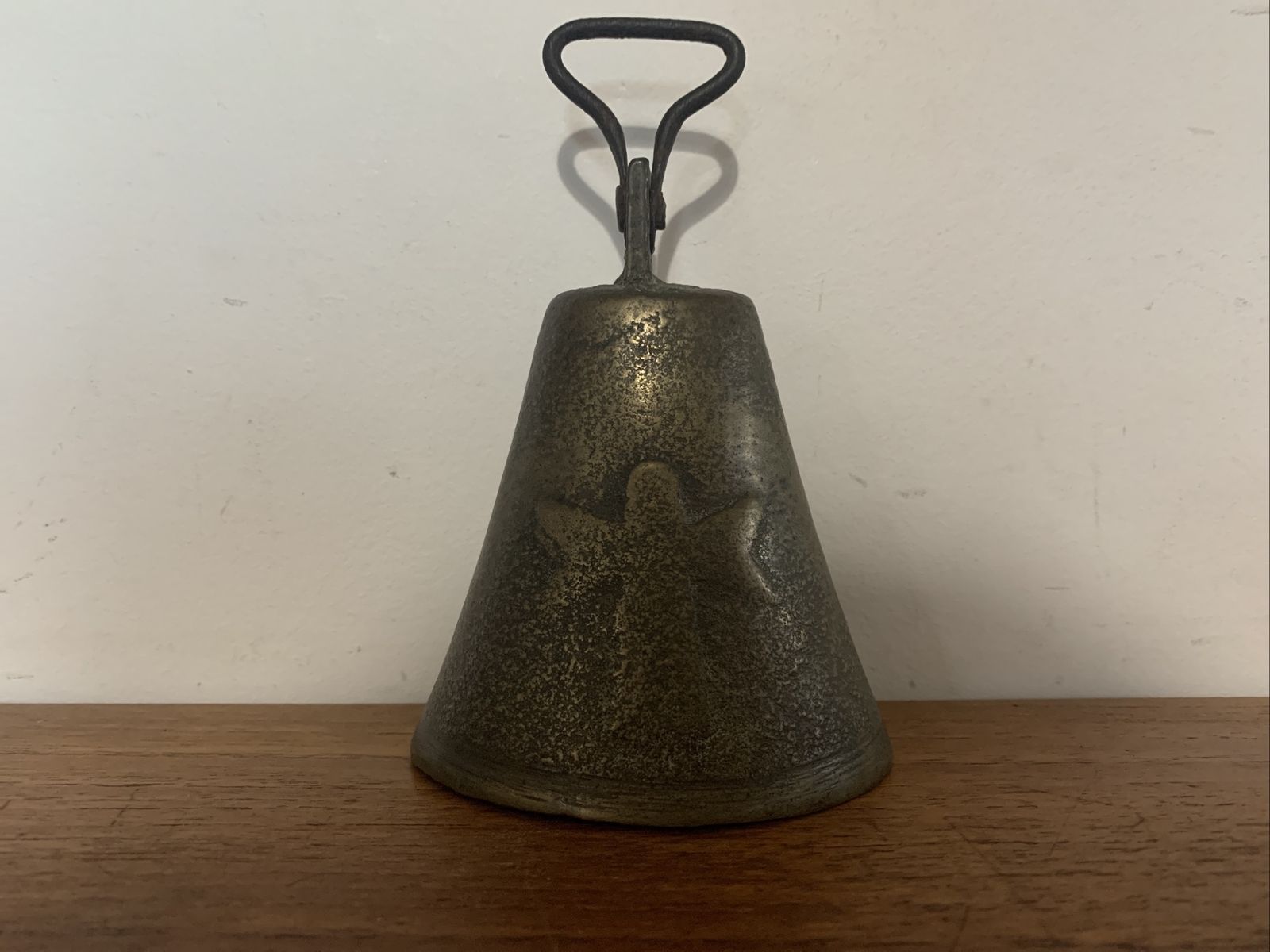 Antique Primitive Brass Bell With Cross photo for sale