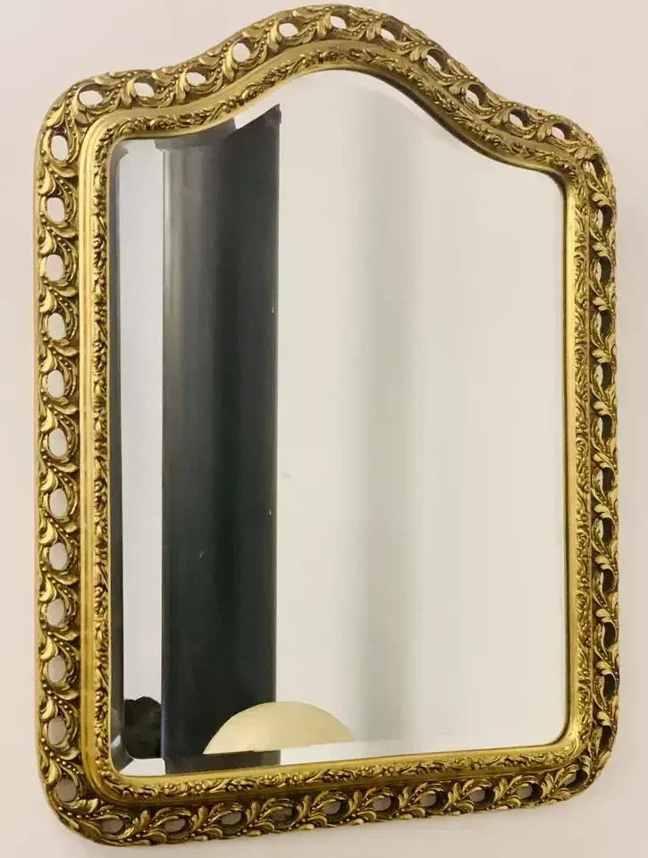 Superb Mid Century Hollywood Oval Gold Rocco Bevelled Mirror 65cm By 50cm photo for sale
