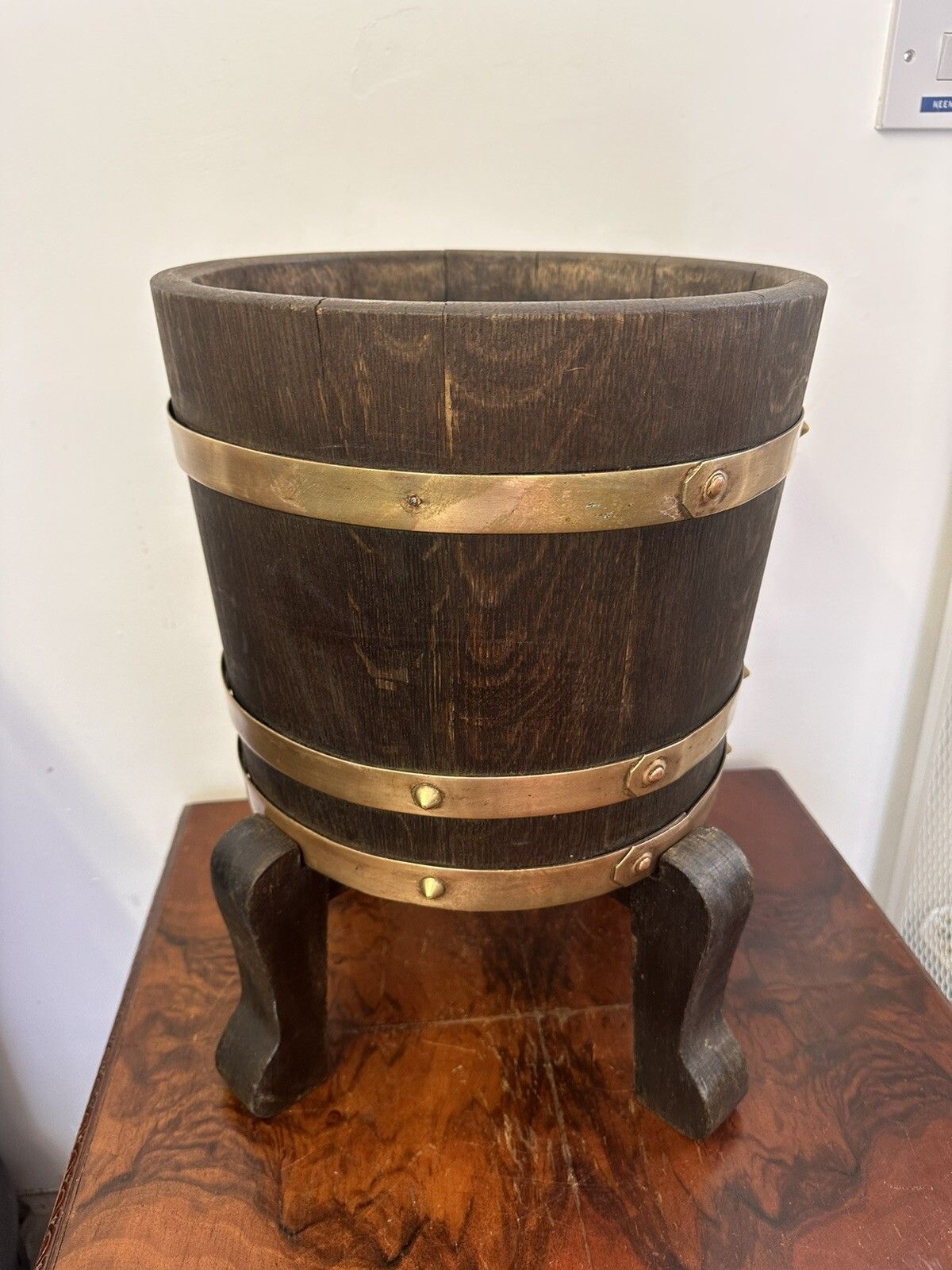 Oak 1900s Edwardian Bucket / Planter With Brass Braces photo for sale