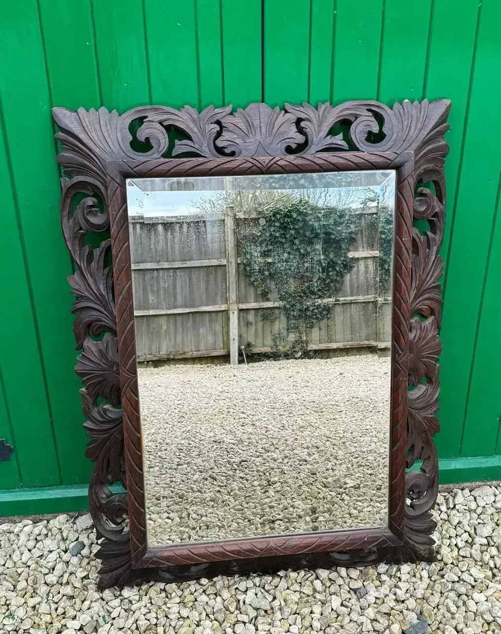 Gorgeous 19th Century French Carved Oak Wall Mirror Bevelled . 98cm By 74cm