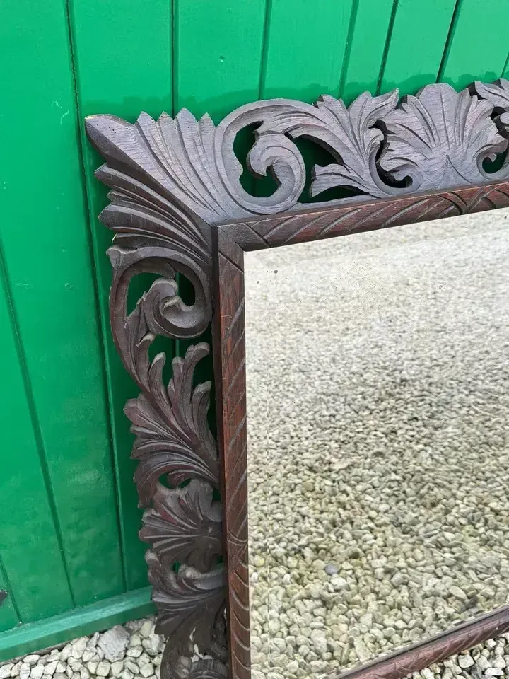 Gorgeous 19th Century French Carved Oak Wall Mirror Bevelled . 98cm By 74cm photo buy