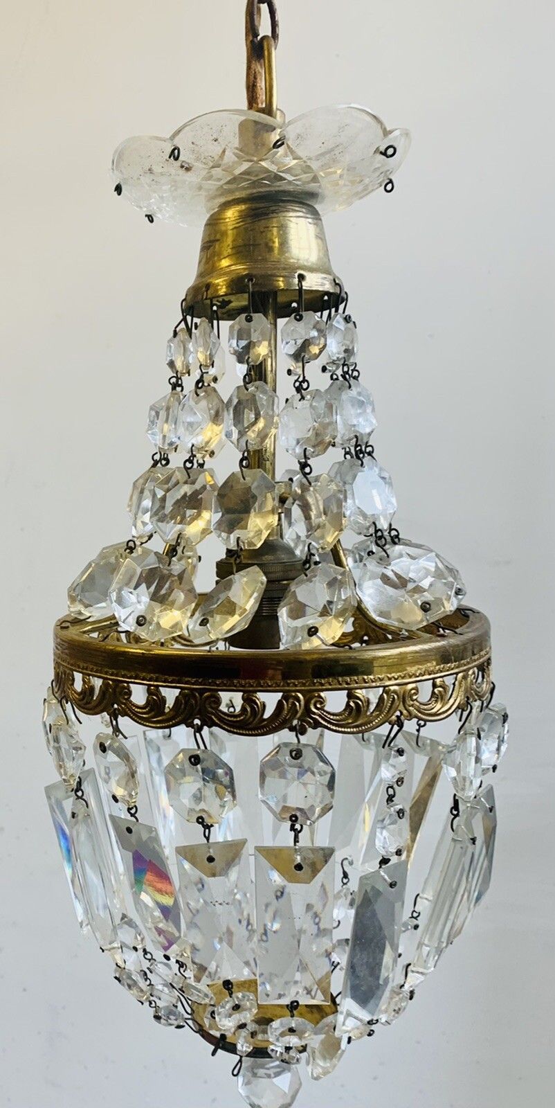 Traditional French Empire Chandelier C.1950’s  Cage Droplet Light Fitting photo furniture