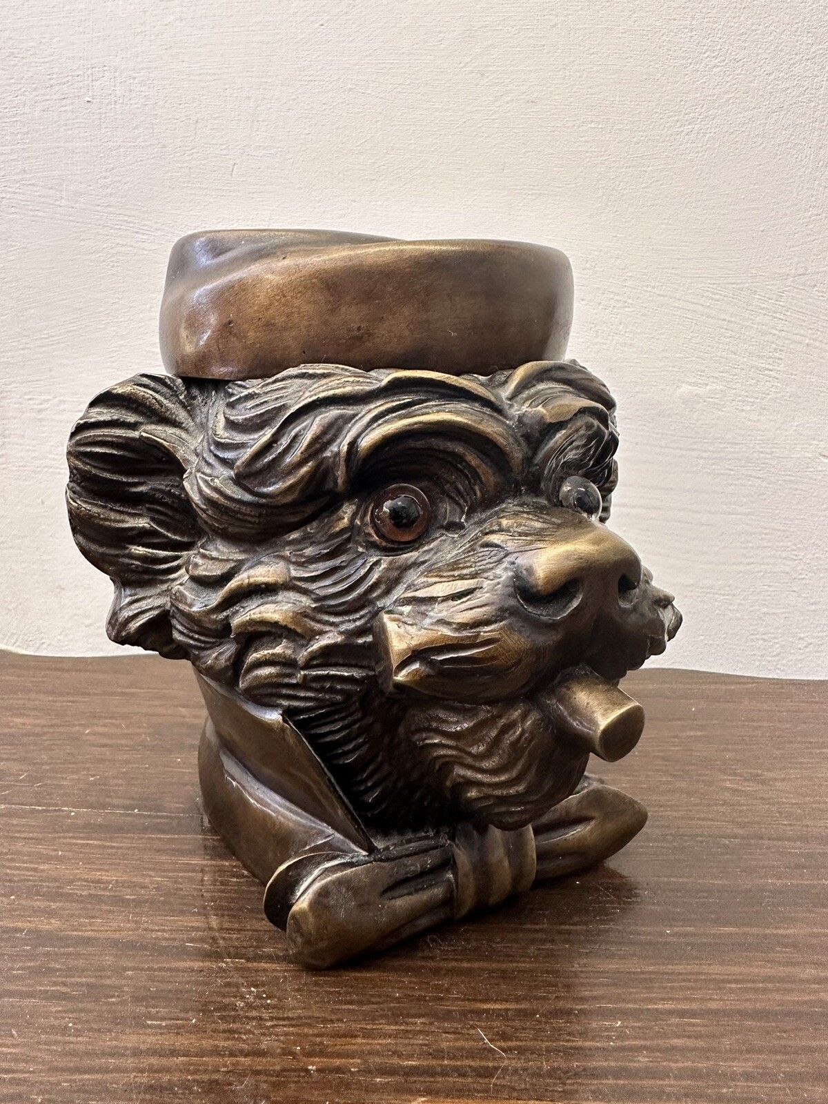 Fabulous Bronze Dog Bust Tobacco Jar With Glass Eyes 2.47kg photo furniture