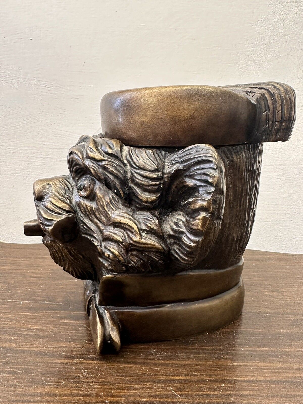 Fabulous Bronze Dog Bust Tobacco Jar With Glass Eyes 2.47kg photo for sale
