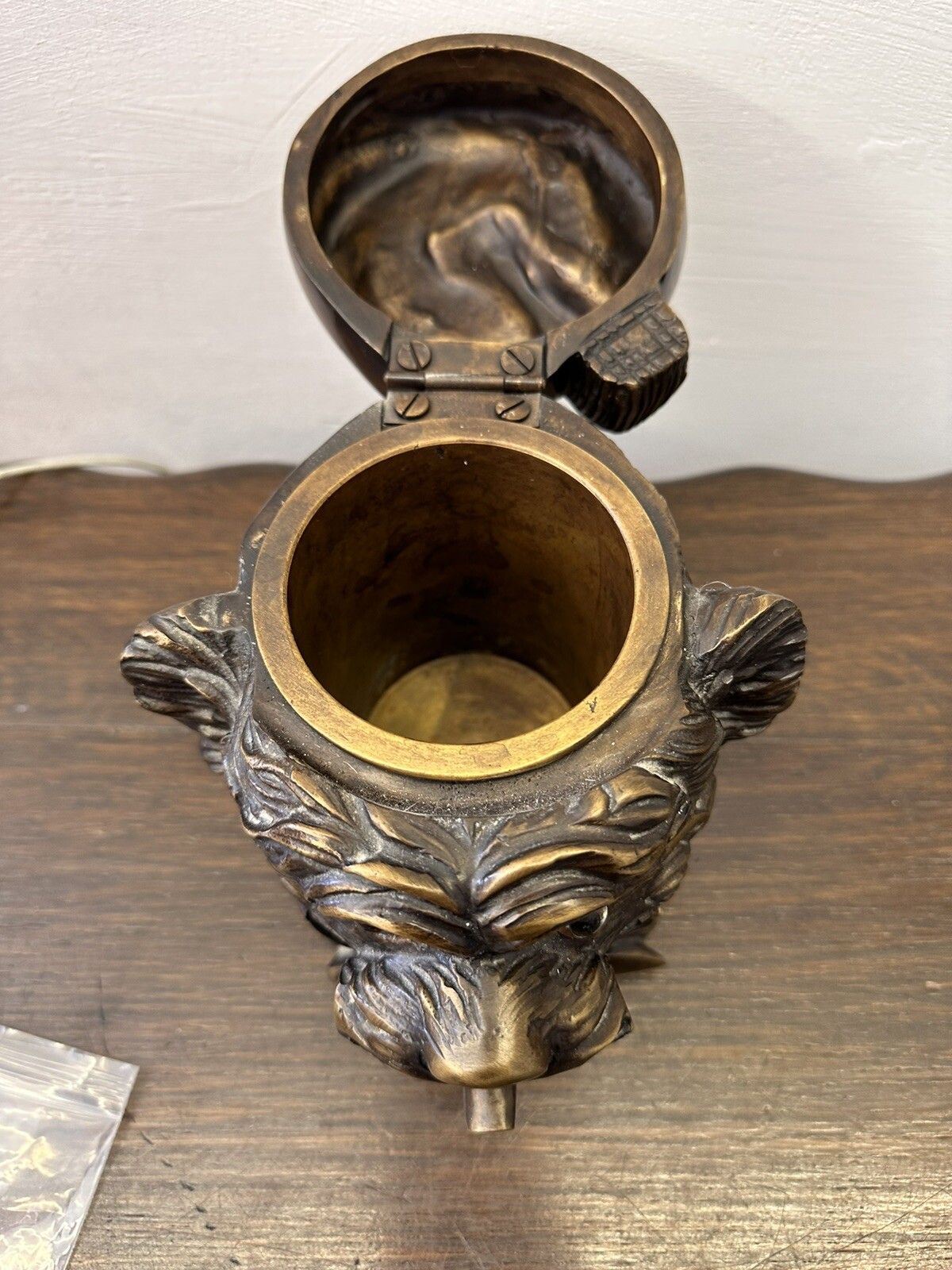 Fabulous Bronze Dog Bust Tobacco Jar With Glass Eyes 2.47kg photo buy